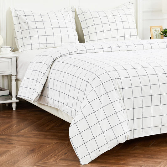 Grid Printed Cotton Percale Duvet Set - Quahog Bay Bedding
