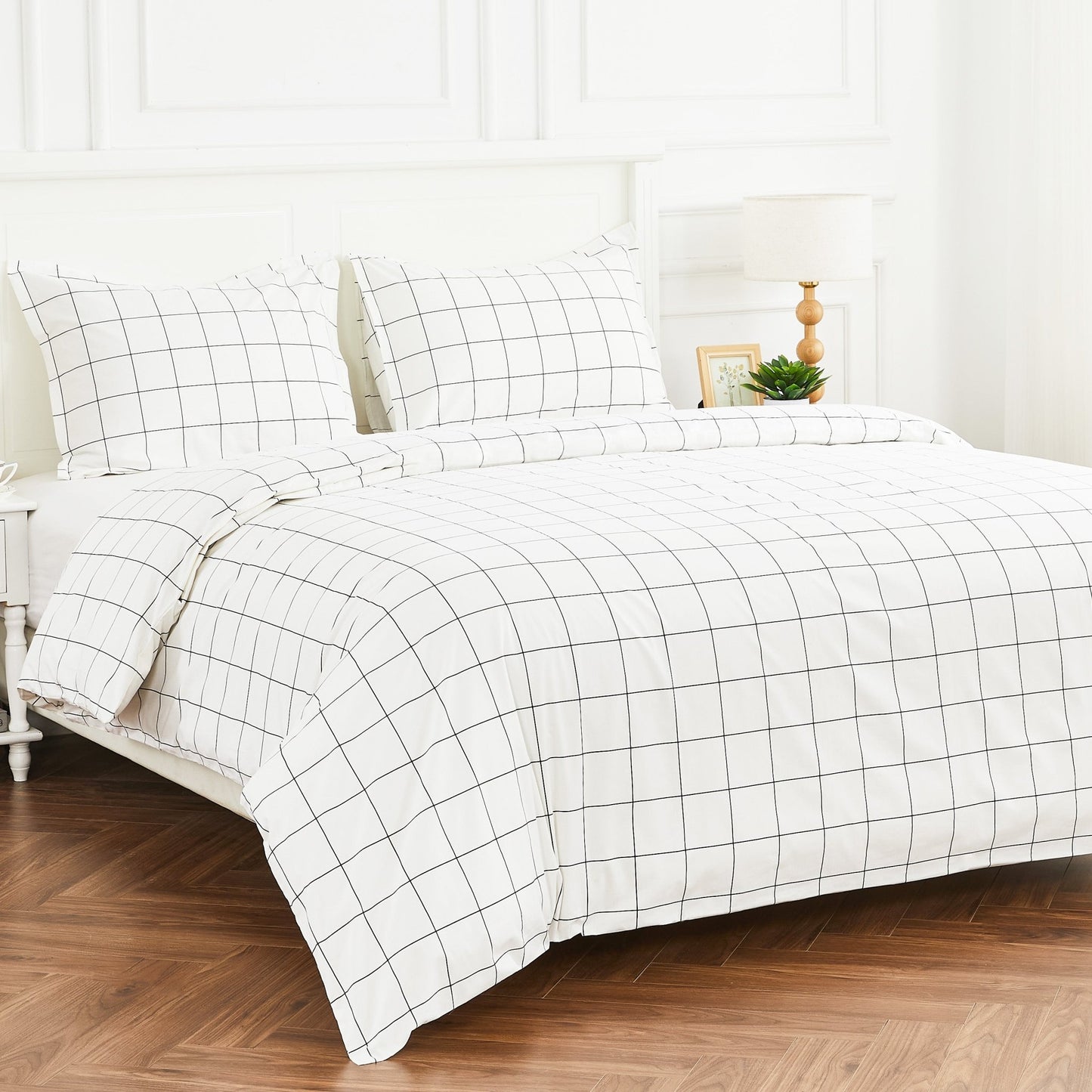 Grid Printed Cotton Percale Duvet Set - Quahog Bay Bedding