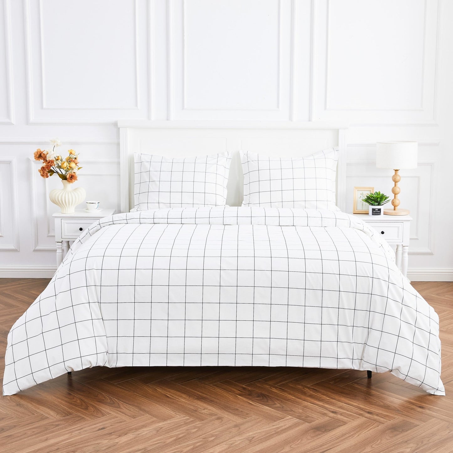 Grid Printed Cotton Percale Duvet Set - Quahog Bay Bedding