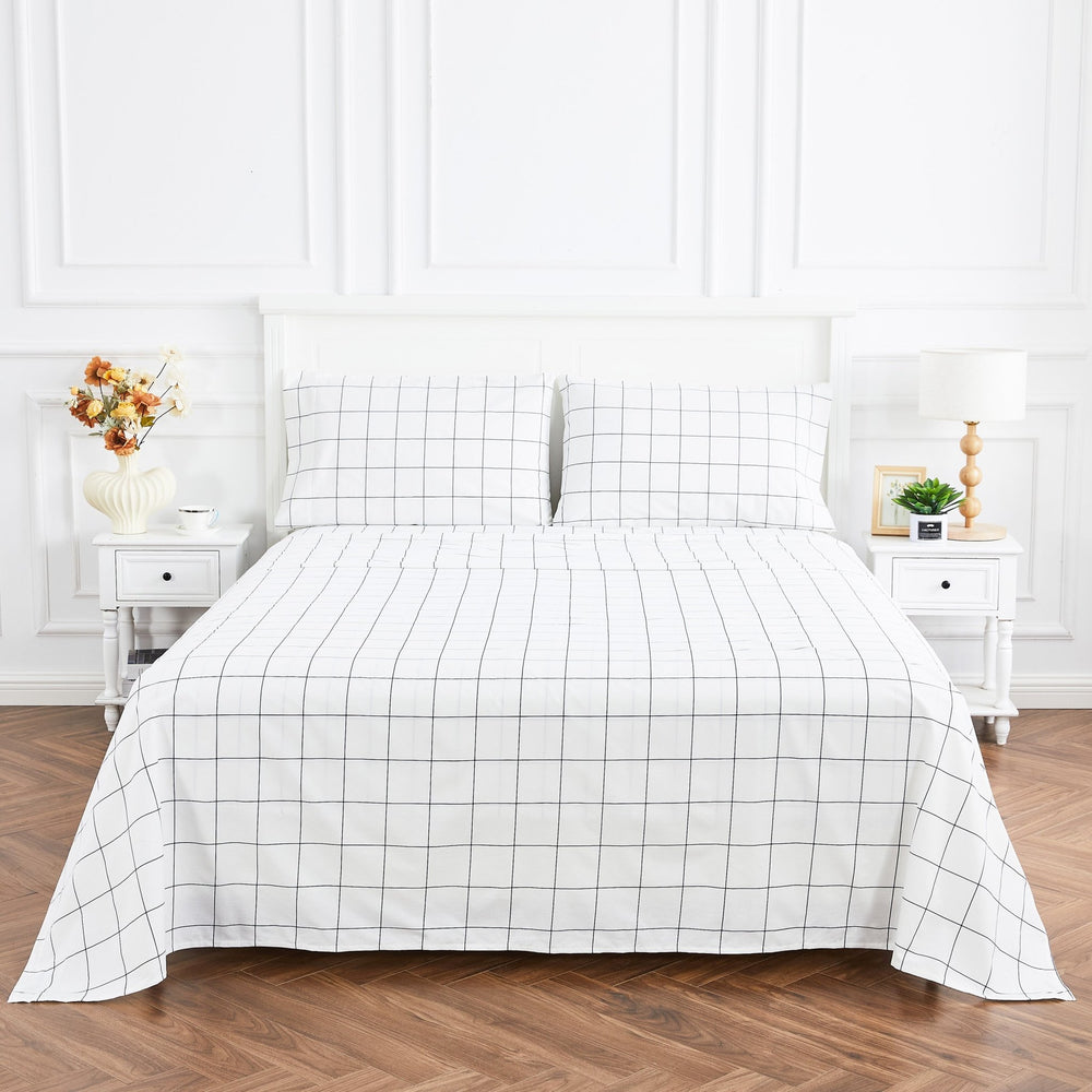 Grid Printed Cotton Percale Sheet Set - Quahog Bay Bedding