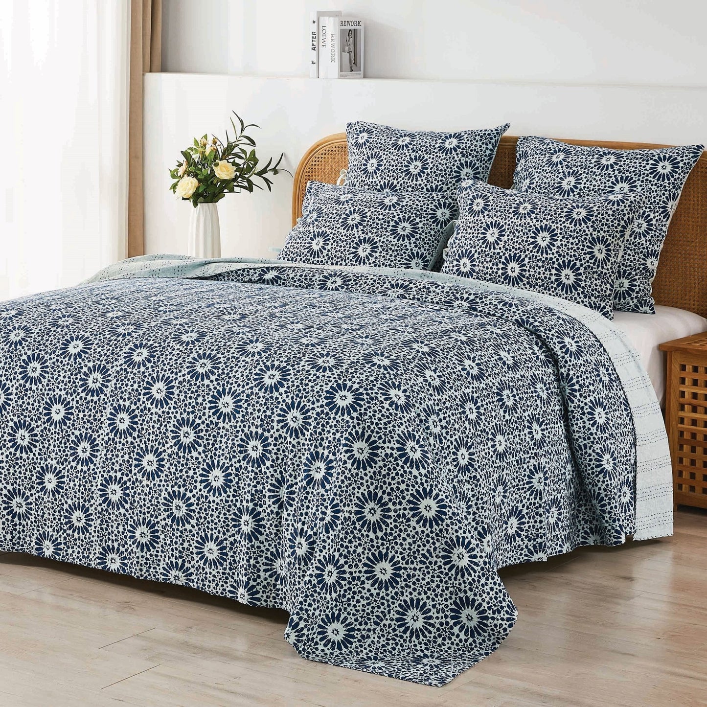 Hand Stitched Block Print Kantha Coverlets - Quahog Bay Bedding