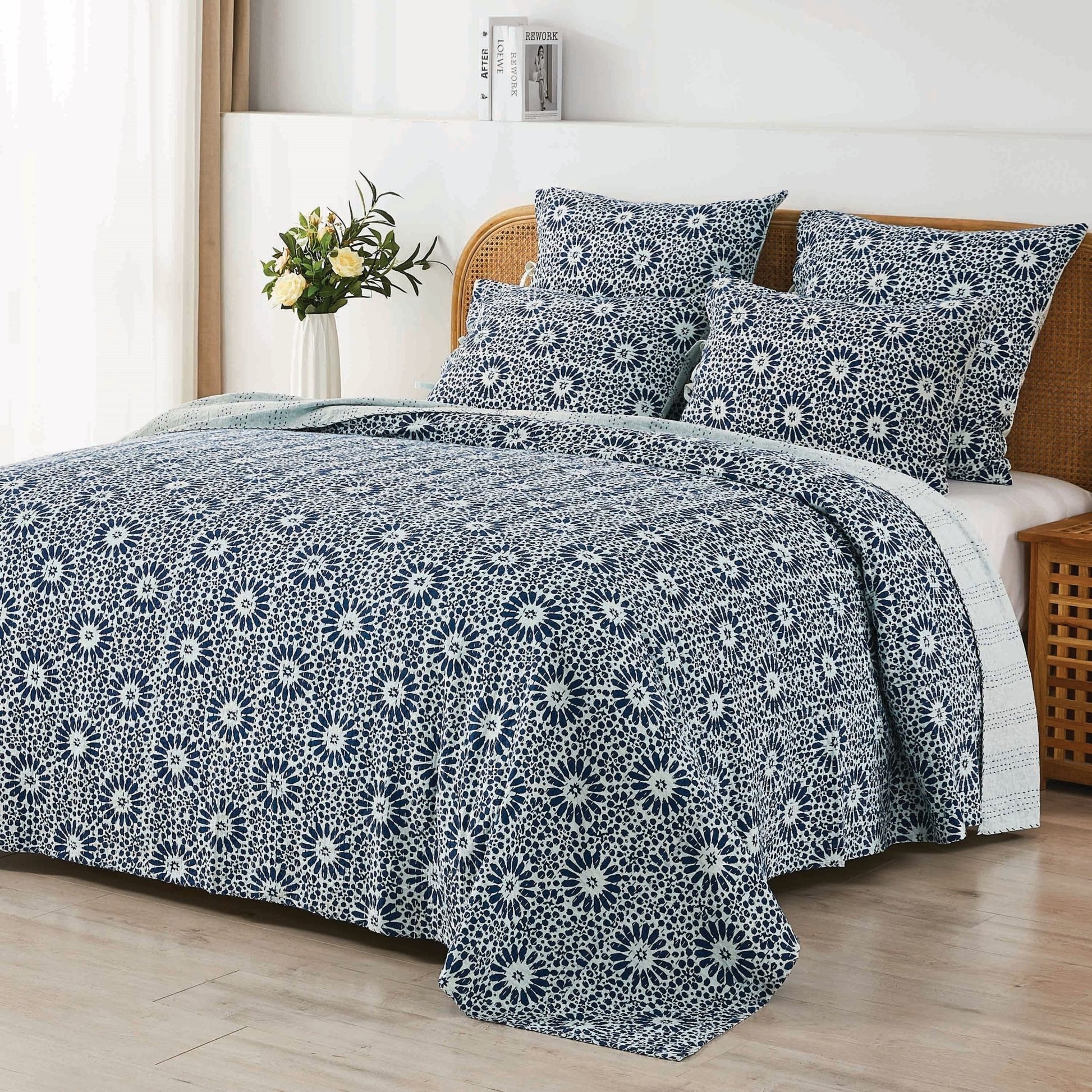 Hand Stitched Block Print Kantha Coverlets - Quahog Bay Bedding