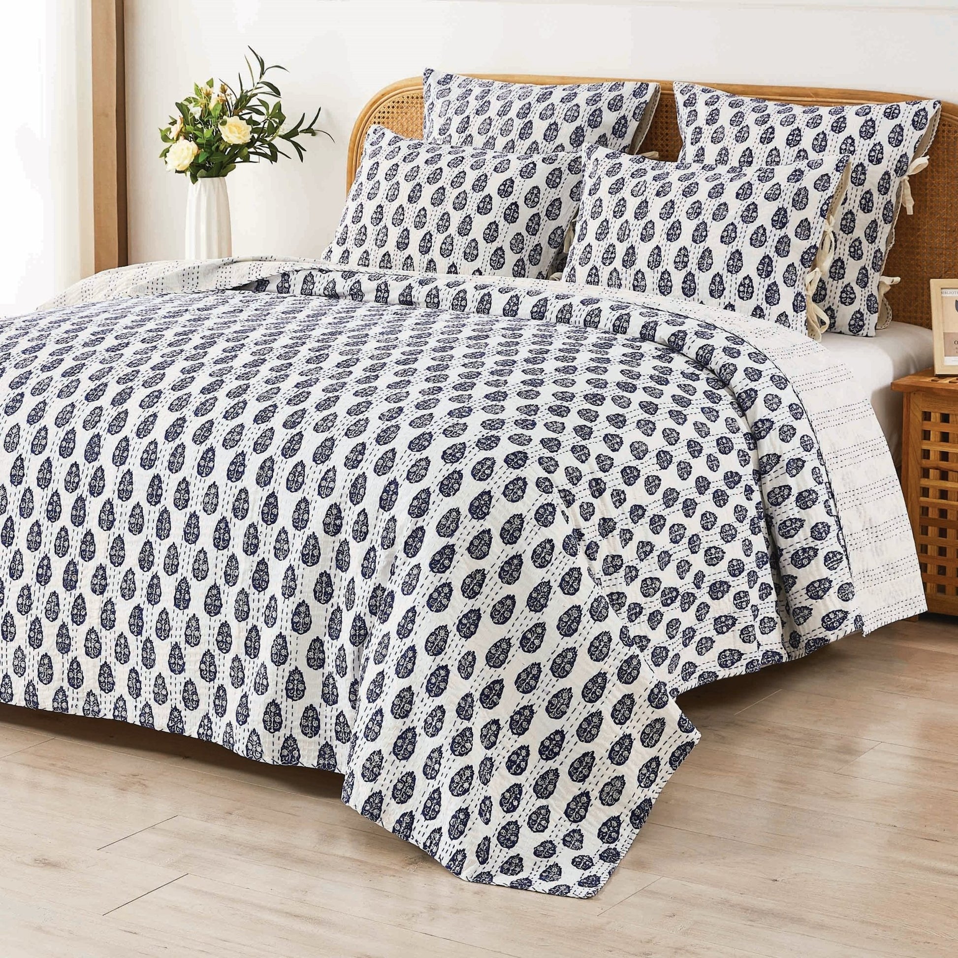 Hand Stitched Block Print Kantha Coverlets - Quahog Bay Bedding