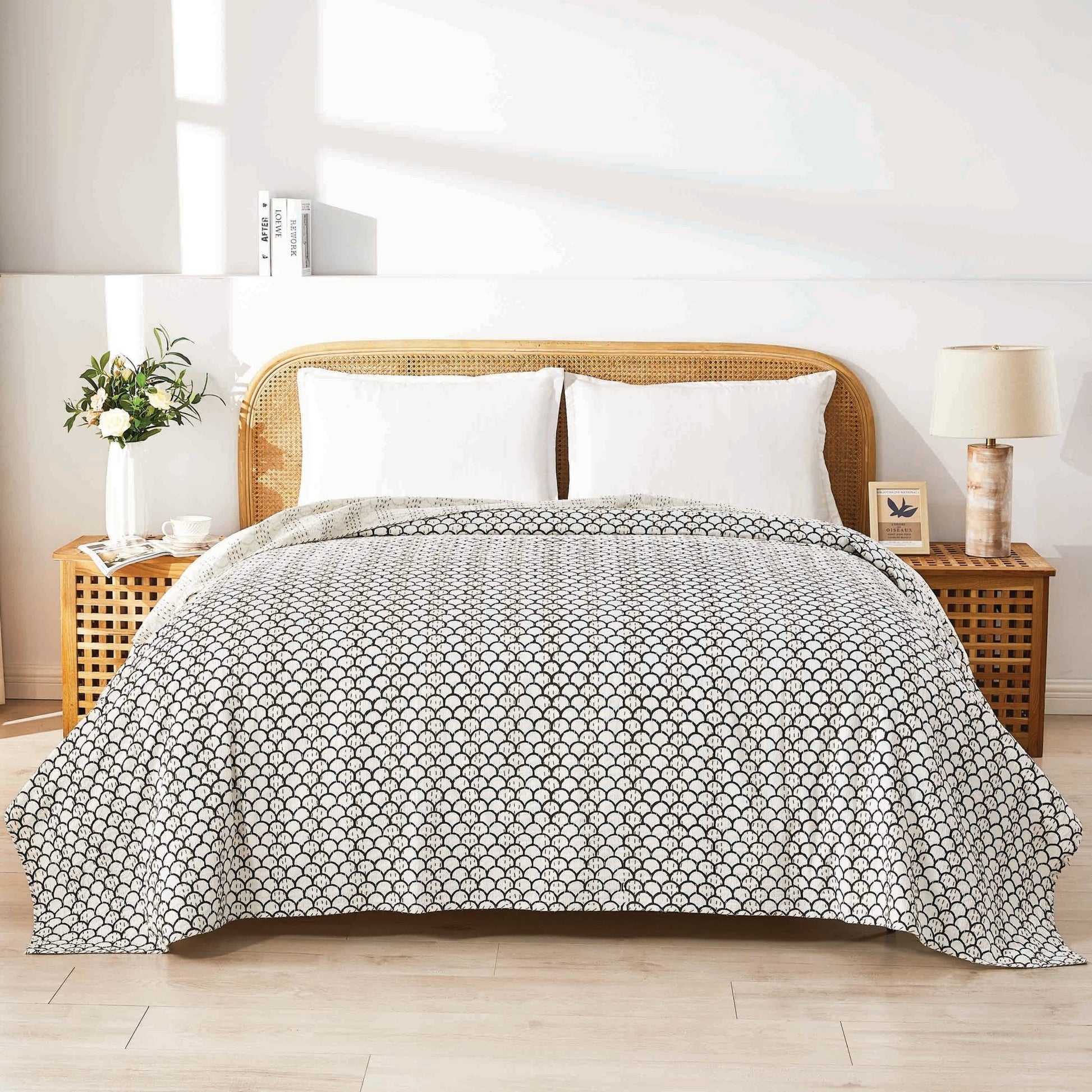 Hand Stitched Block Print Kantha Coverlets - Quahog Bay Bedding