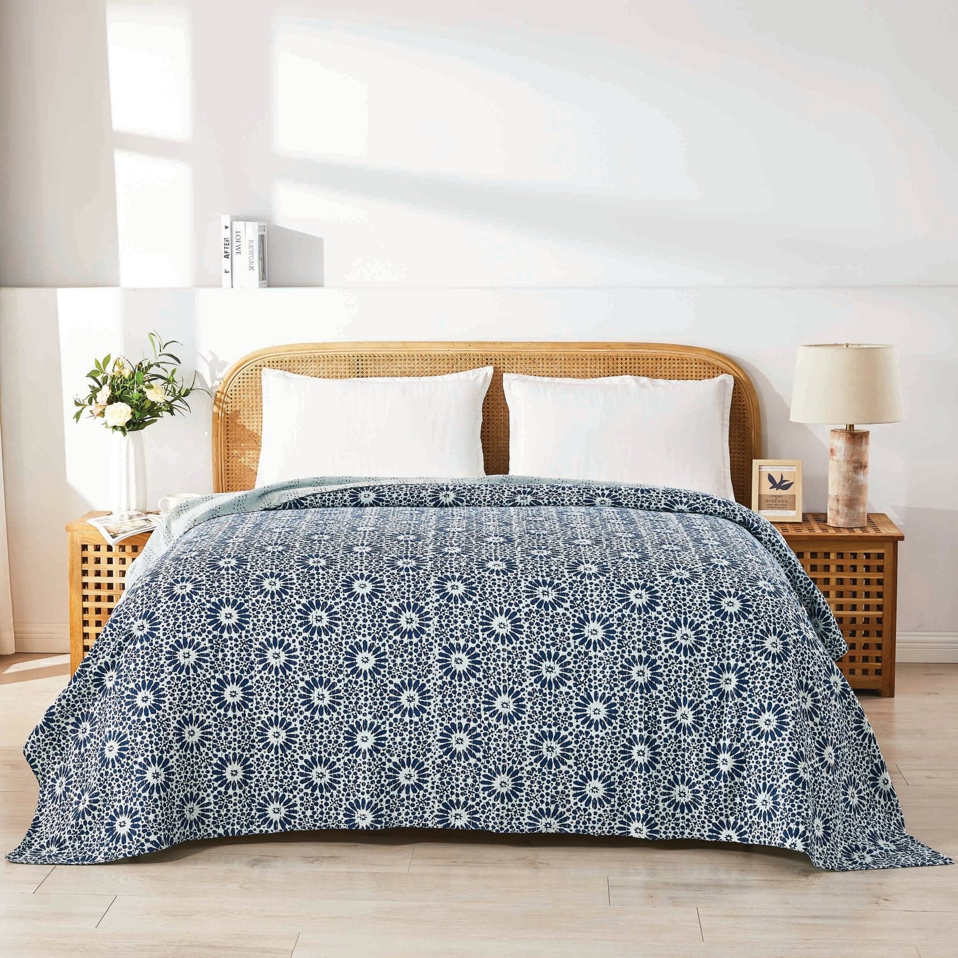 Hand Stitched Block Print Kantha Coverlets - Quahog Bay Bedding