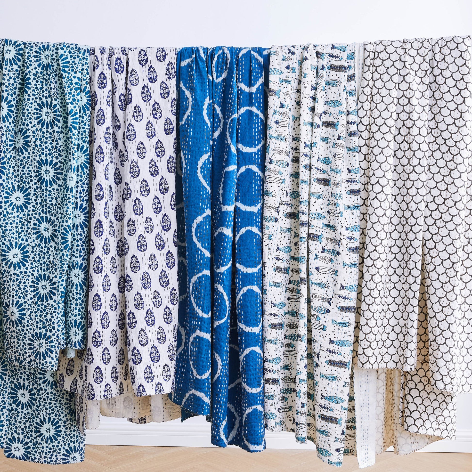 Hand Stitched Block Print Kantha Coverlets - Quahog Bay Bedding