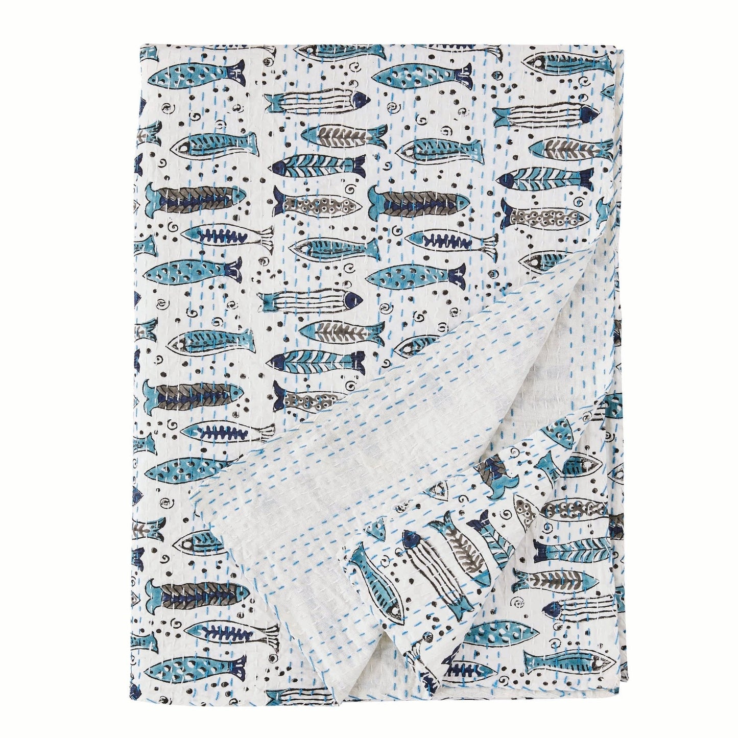 Hand Stitched Block Print Kantha Coverlets - Quahog Bay Bedding