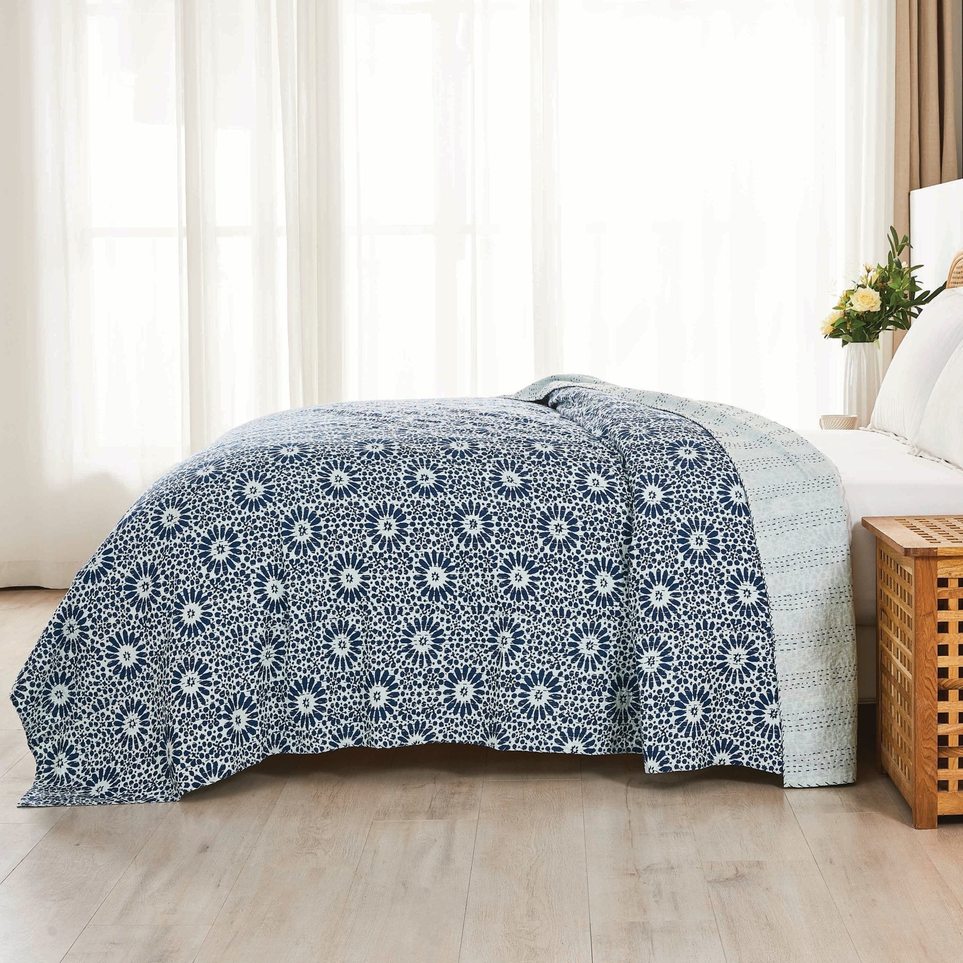 Hand Stitched Block Print Kantha Coverlets - Quahog Bay Bedding