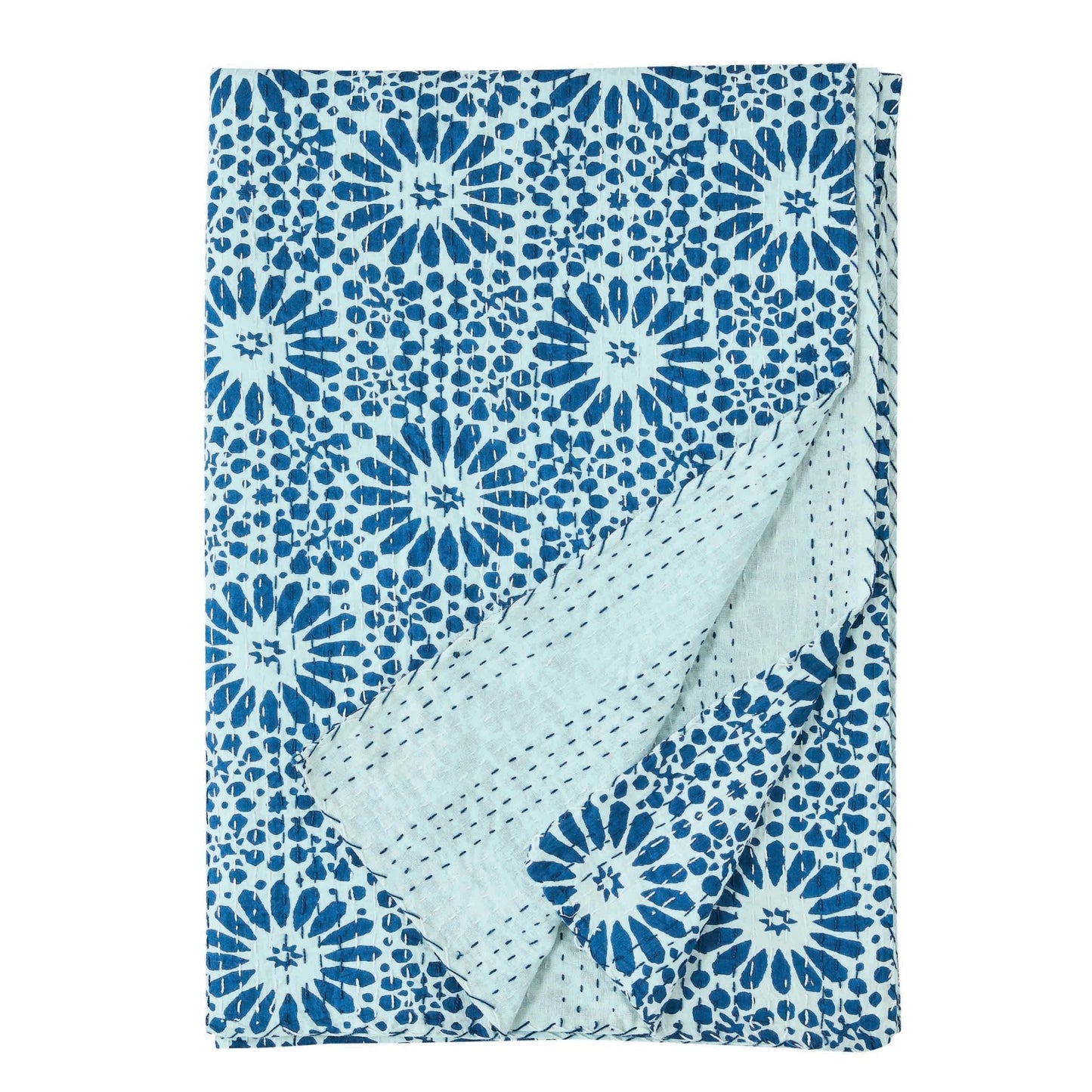 Hand Stitched Block Print Kantha Coverlets - Quahog Bay Bedding