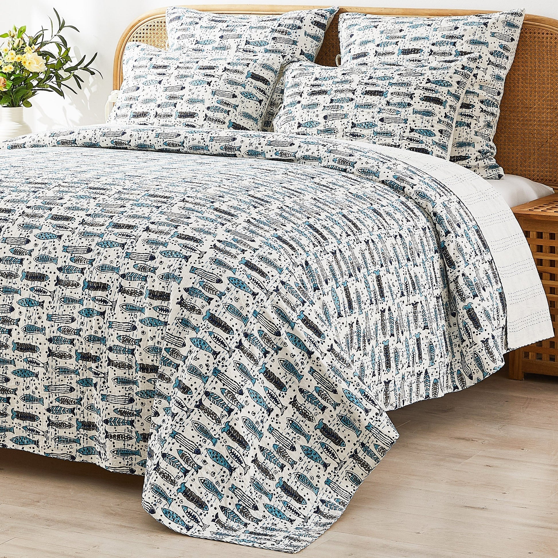 Hand Stitched Block Print Kantha Coverlets - Quahog Bay Bedding