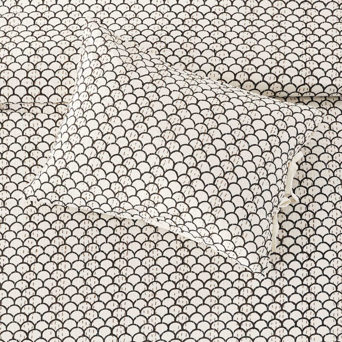 Hand Stitched Block Print Kantha Pillow Sham Pairs - Quahog Bay Bedding