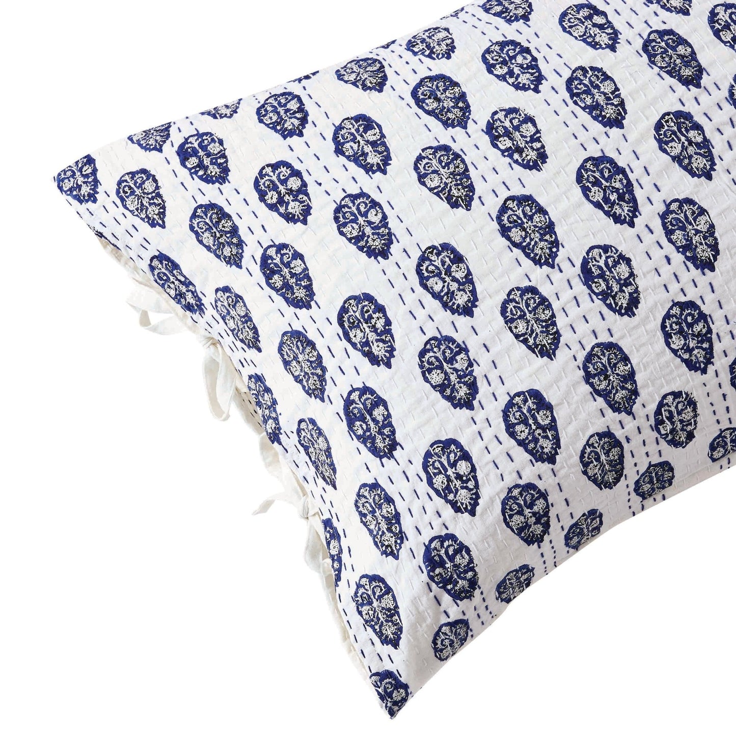 Hand Stitched Block Print Kantha Pillow Sham Pairs - Quahog Bay Bedding
