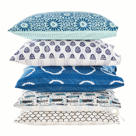 Hand Stitched Block Print Kantha Pillow Sham Pairs - Quahog Bay Bedding