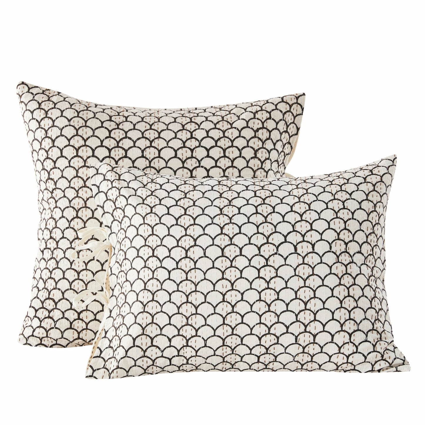 Hand Stitched Block Print Kantha Pillow Sham Pairs - Quahog Bay Bedding