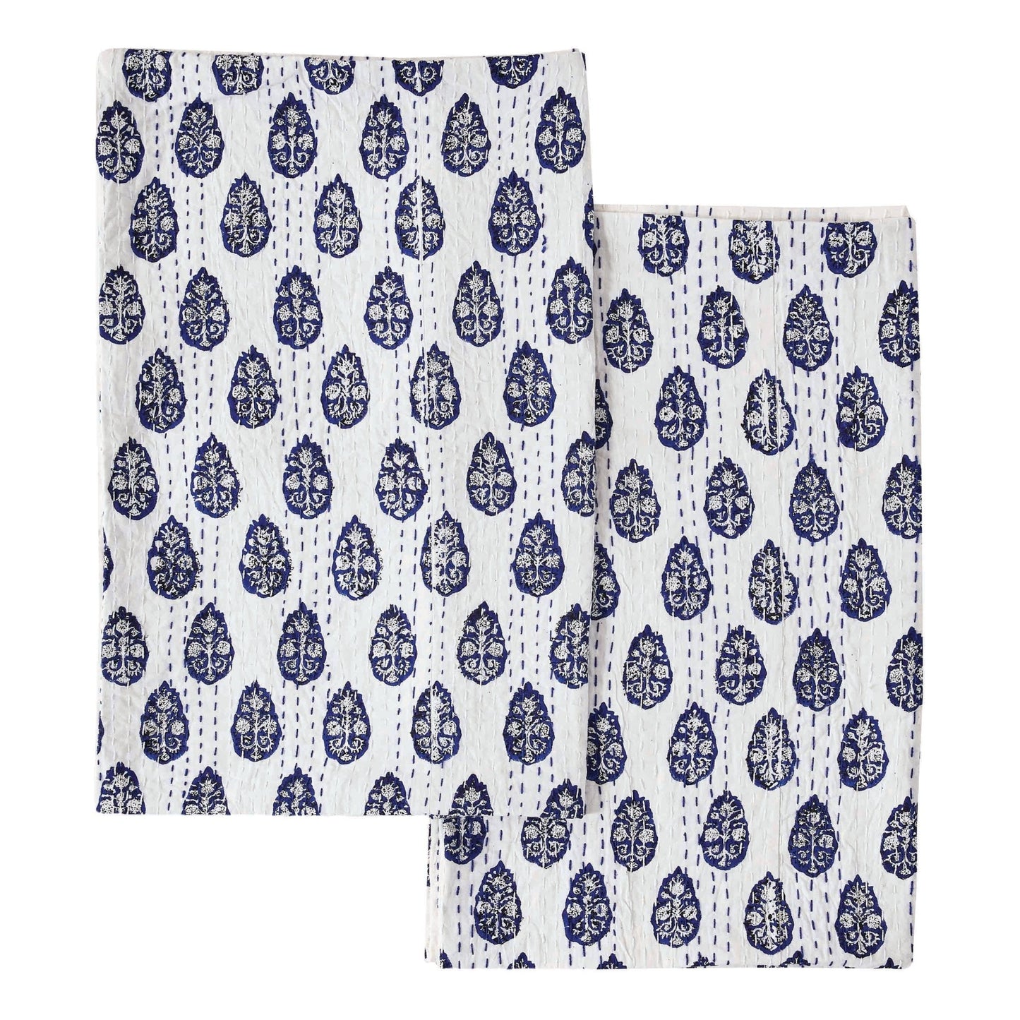 Hand Stitched Block Print Kantha Pillow Sham Pairs - Quahog Bay Bedding