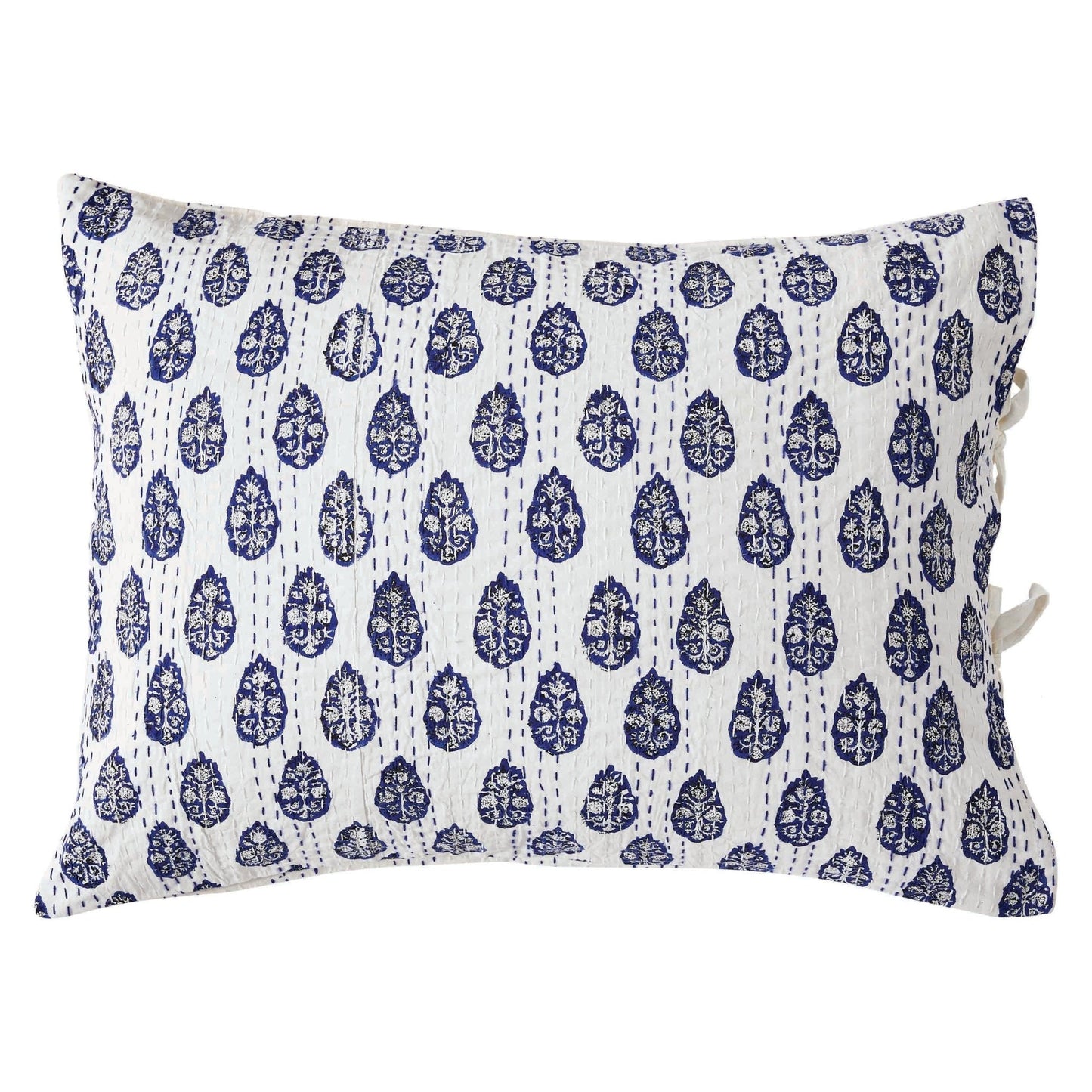 Hand Stitched Block Print Kantha Pillow Sham Pairs - Quahog Bay Bedding