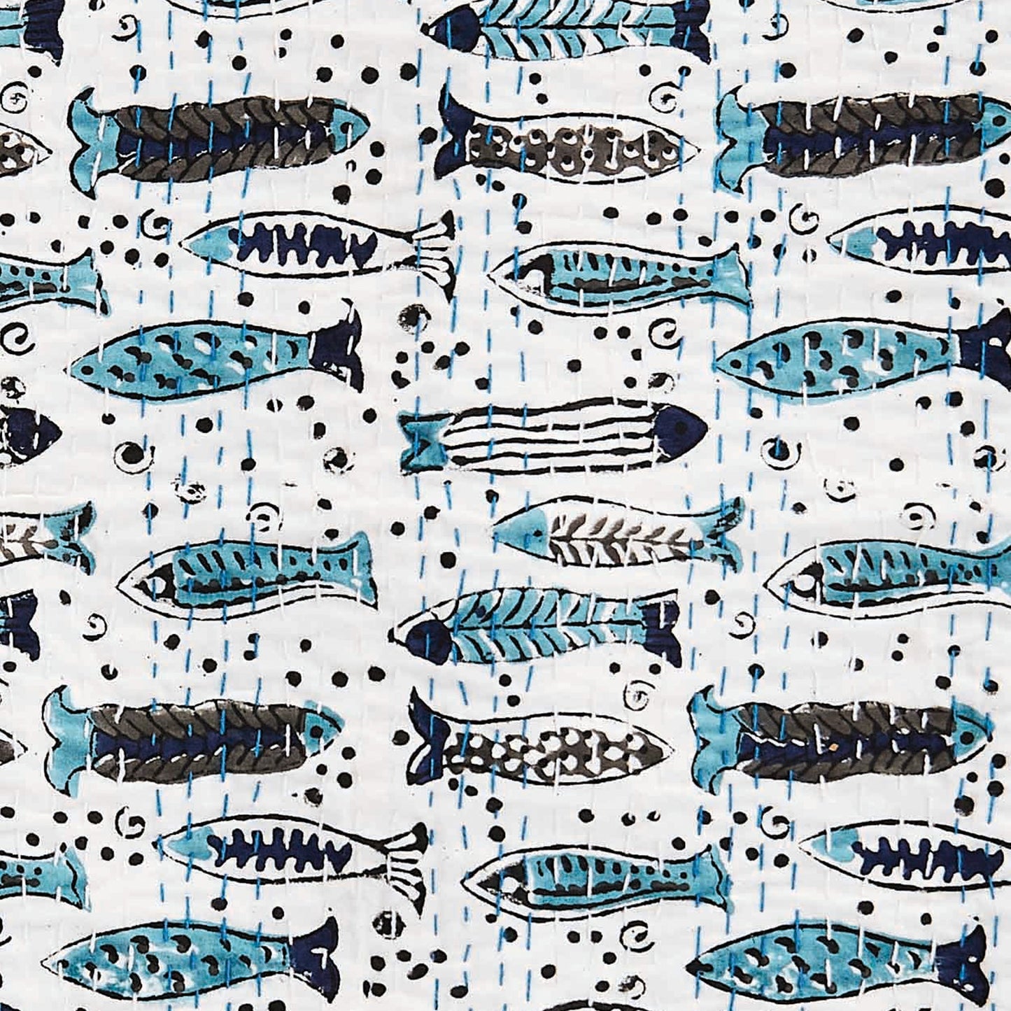 Hand Stitched Block Print Kantha Pillow Sham Pairs - Quahog Bay Bedding