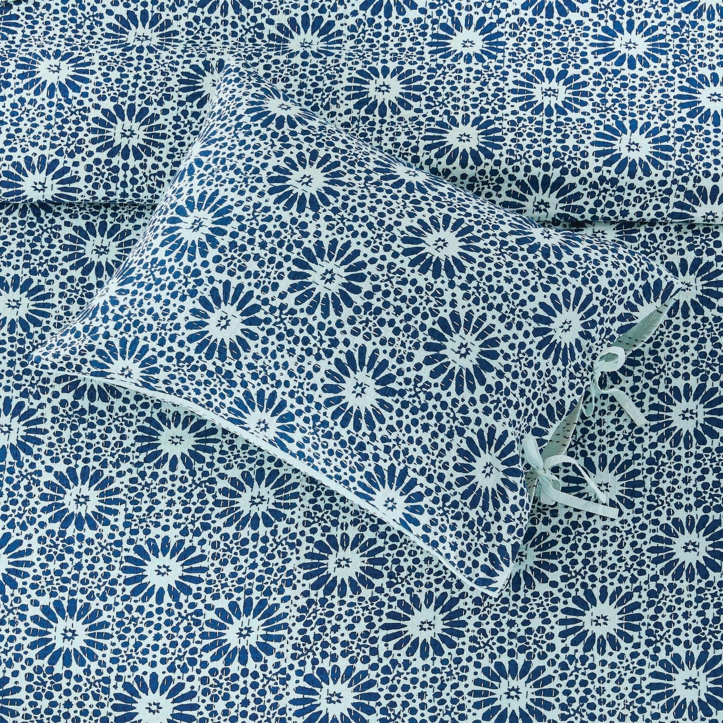 Hand Stitched Block Print Kantha Pillow Sham Pairs - Quahog Bay Bedding