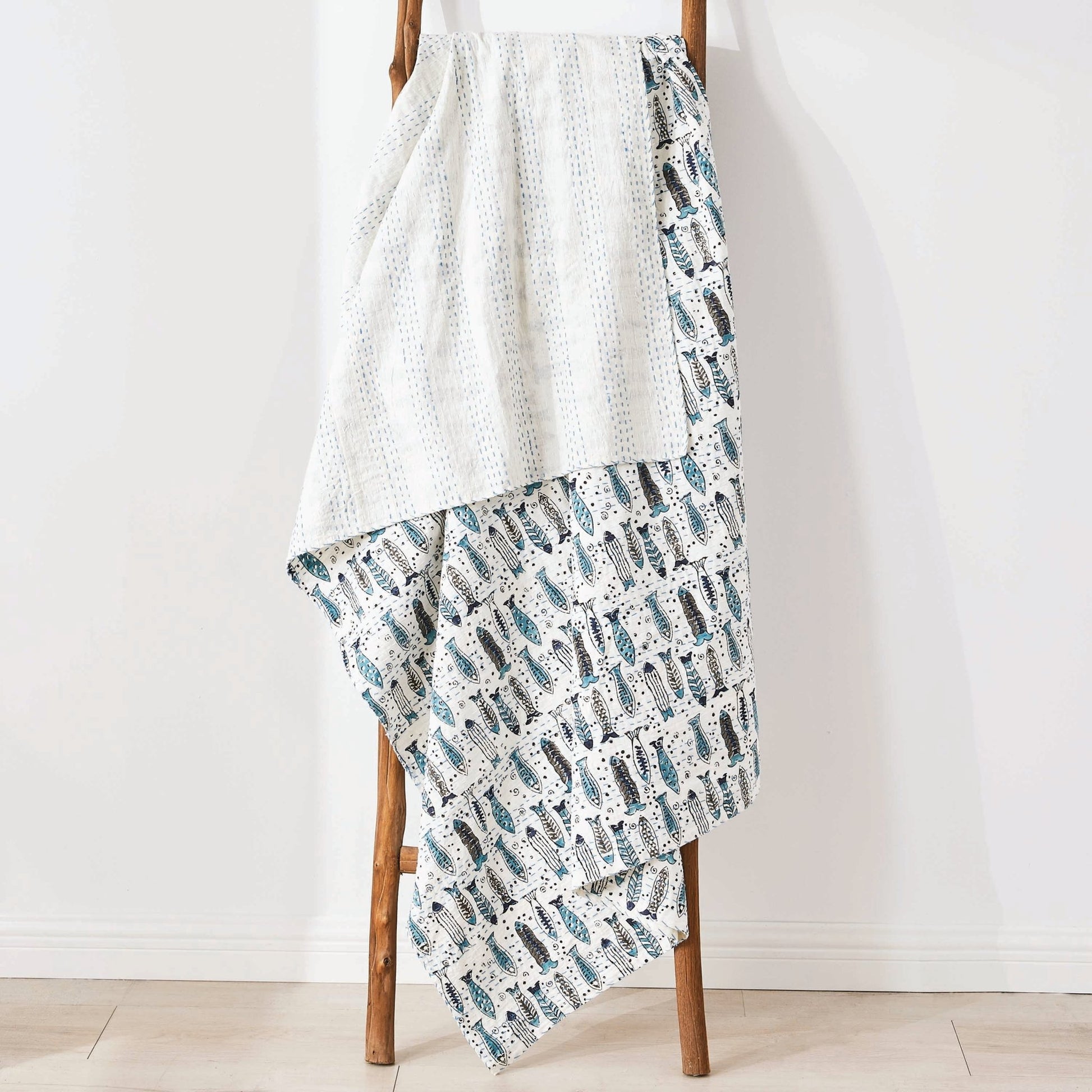 Hand Stitched Block Print Kantha Throws - Quahog Bay Bedding