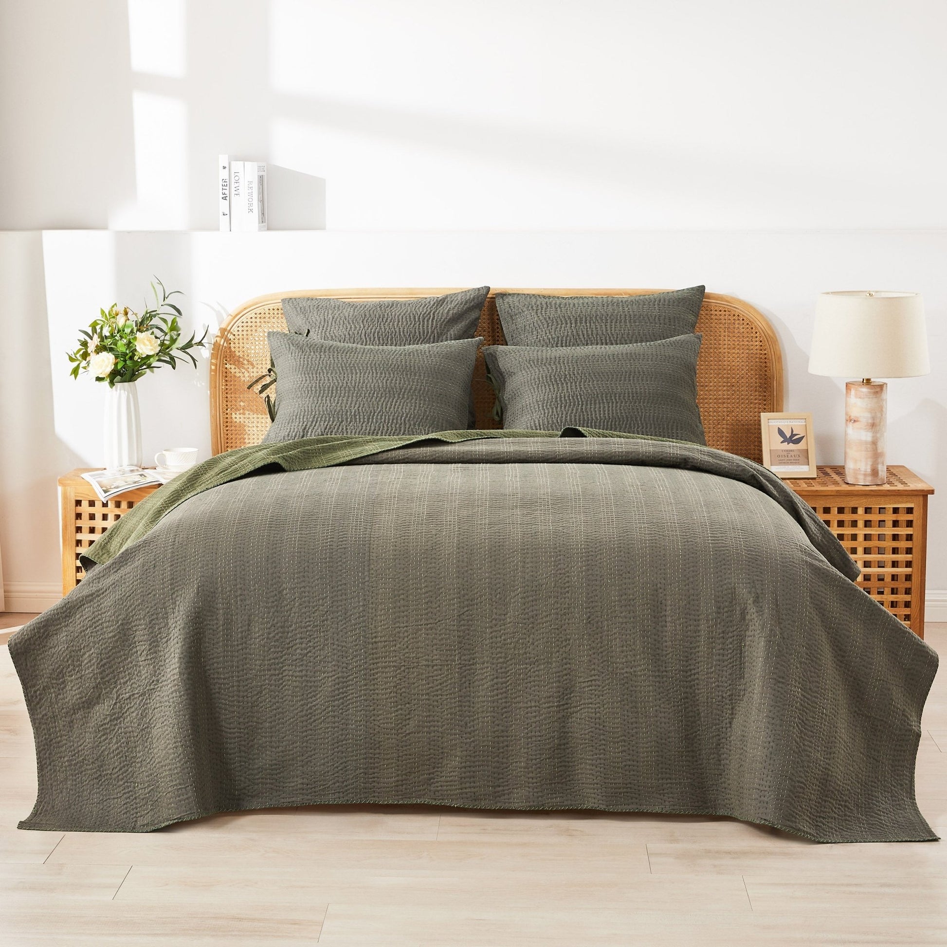 Hand Stitched Reversible Kantha Coverlets - Quahog Bay Bedding