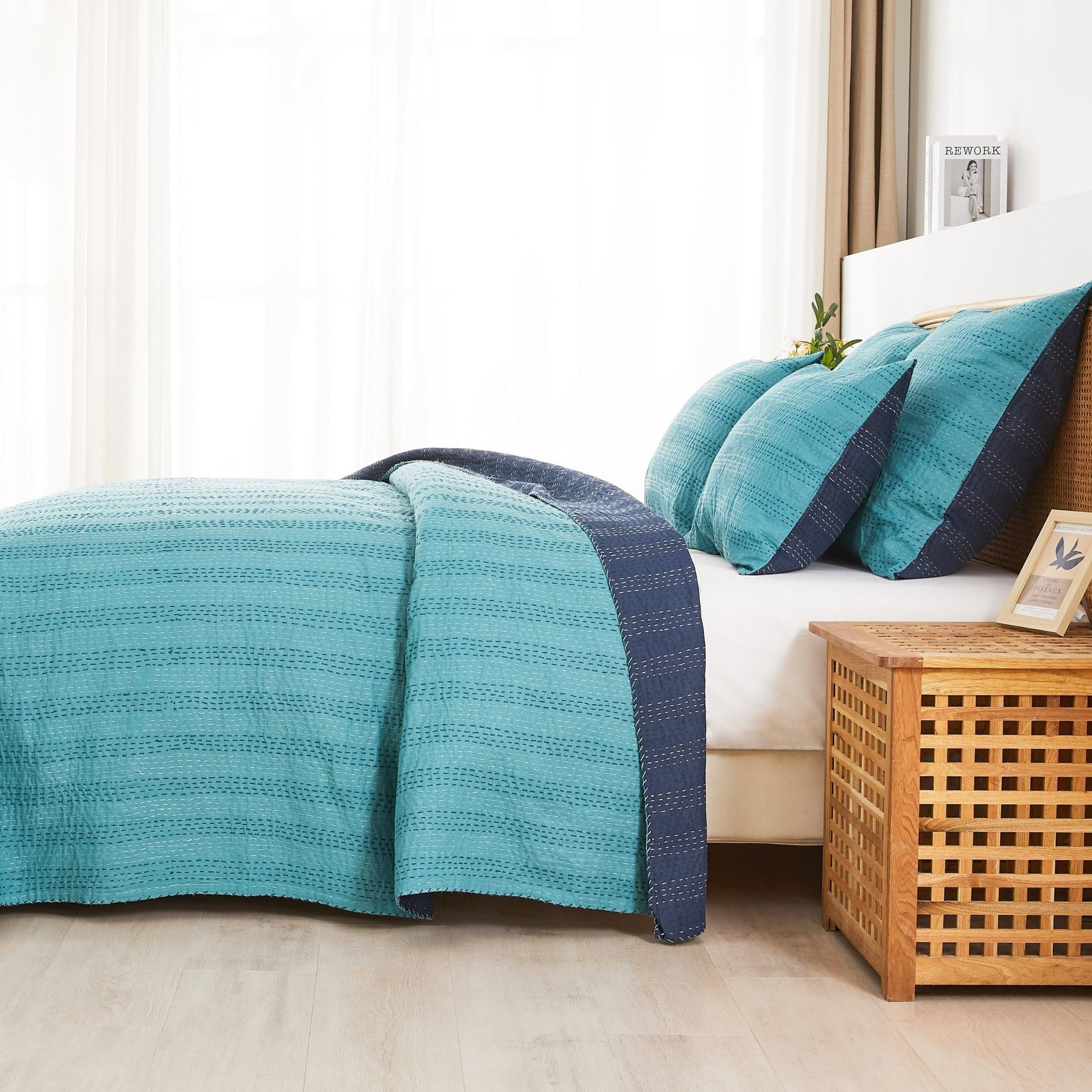 Hand Stitched Reversible Kantha Coverlets - Quahog Bay Bedding