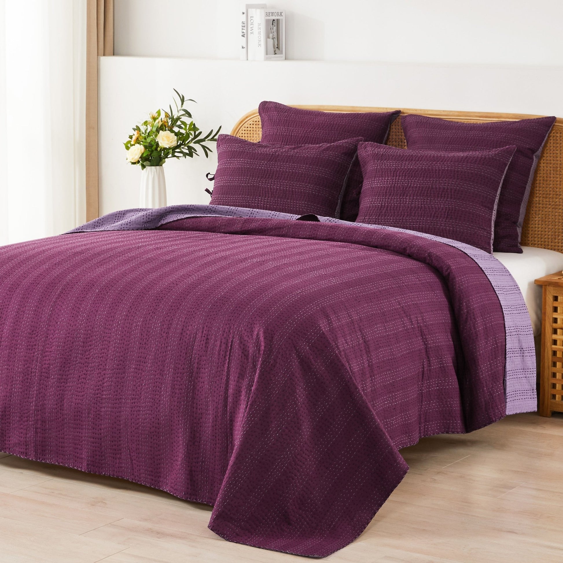 Hand Stitched Reversible Kantha Coverlets - Quahog Bay Bedding