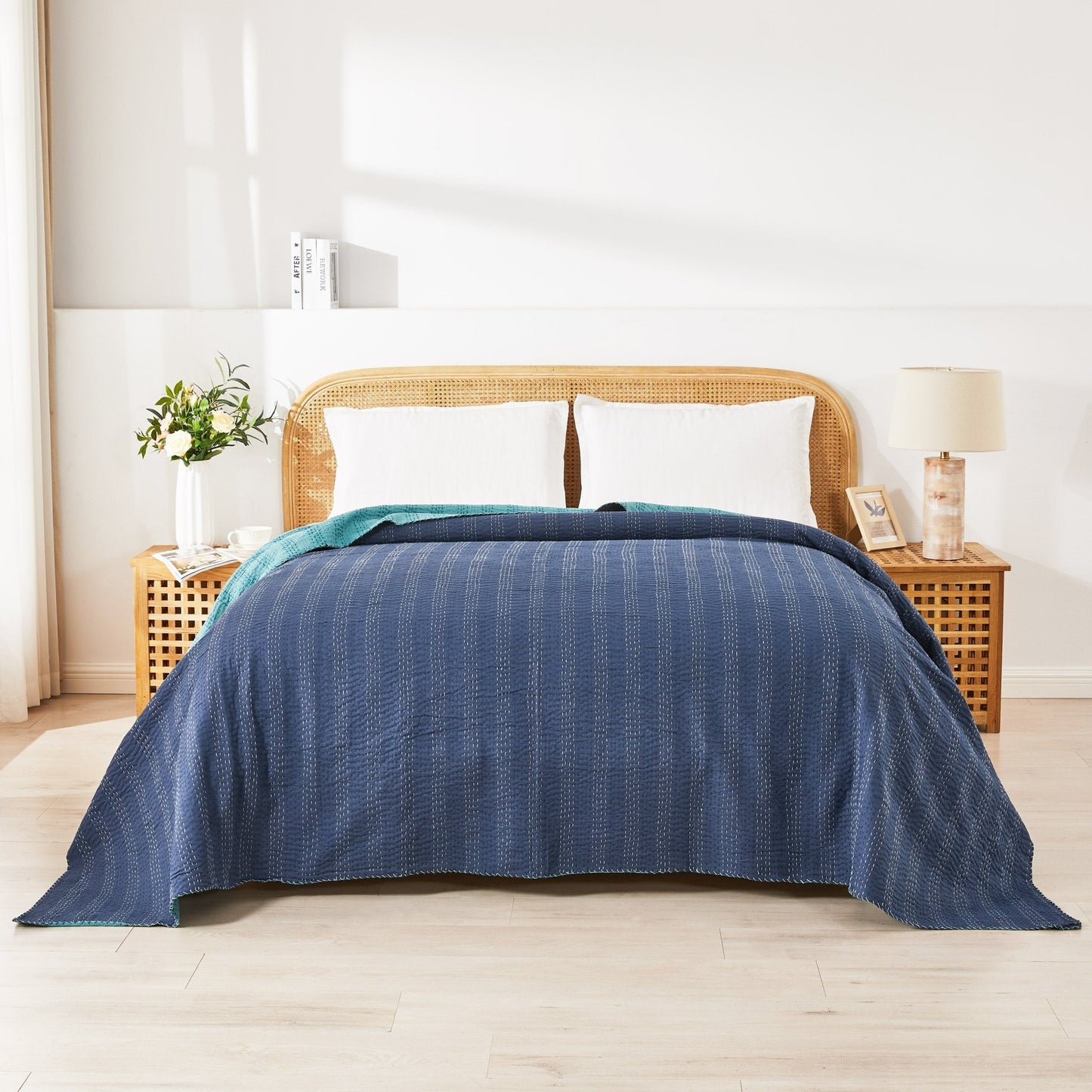 Hand Stitched Reversible Kantha Coverlets - Quahog Bay Bedding