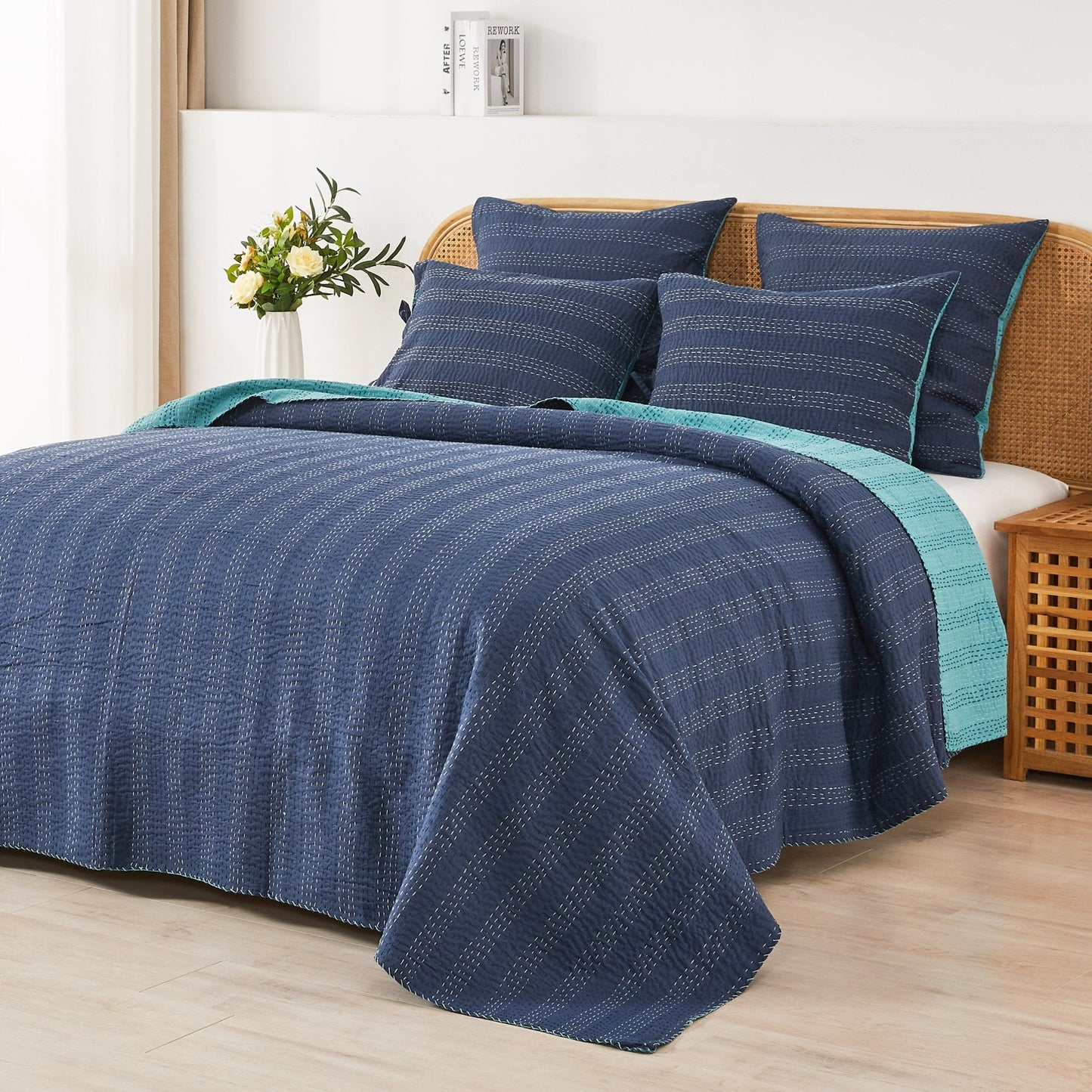 Hand Stitched Reversible Kantha Coverlets - Quahog Bay Bedding