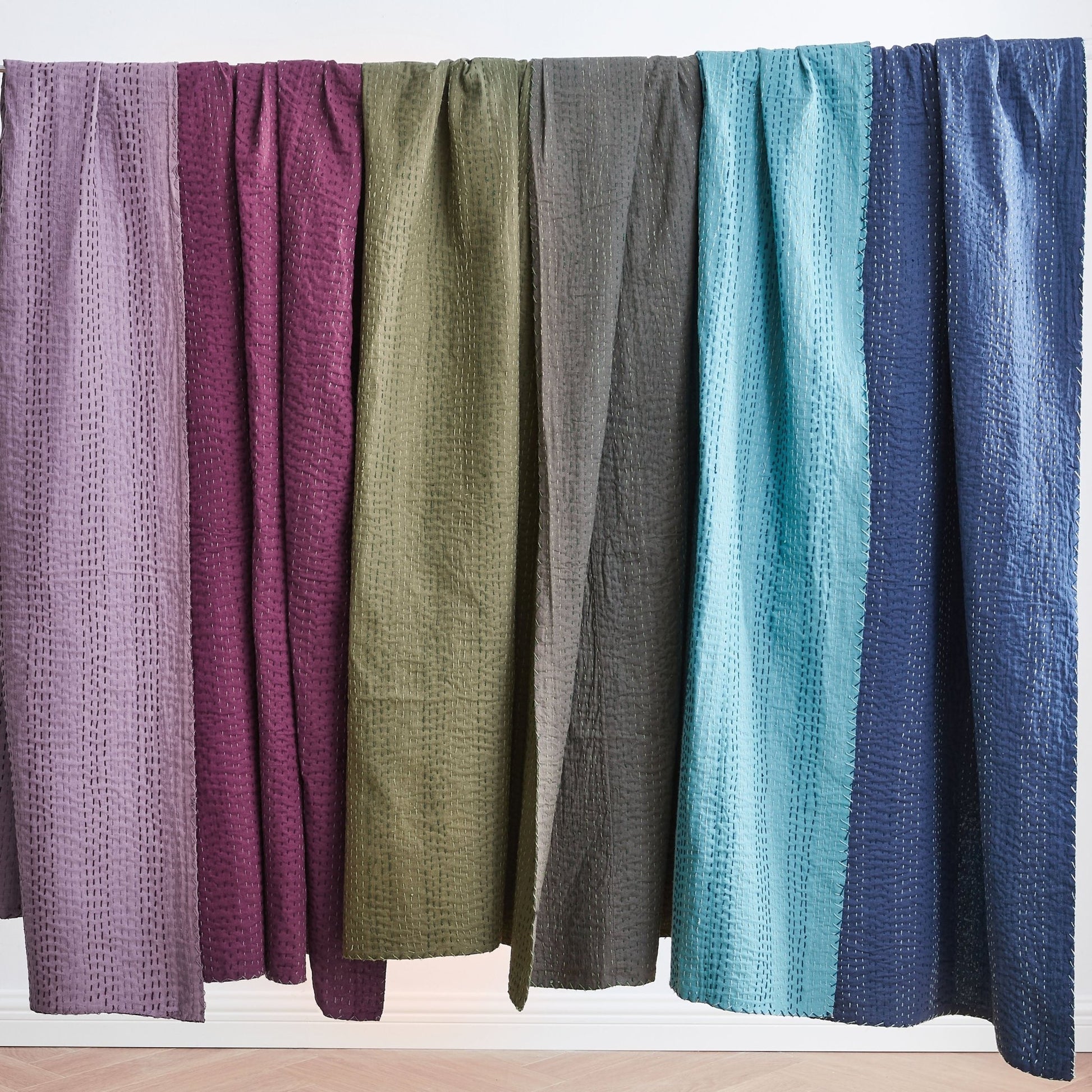 Hand Stitched Reversible Kantha Coverlets - Quahog Bay Bedding