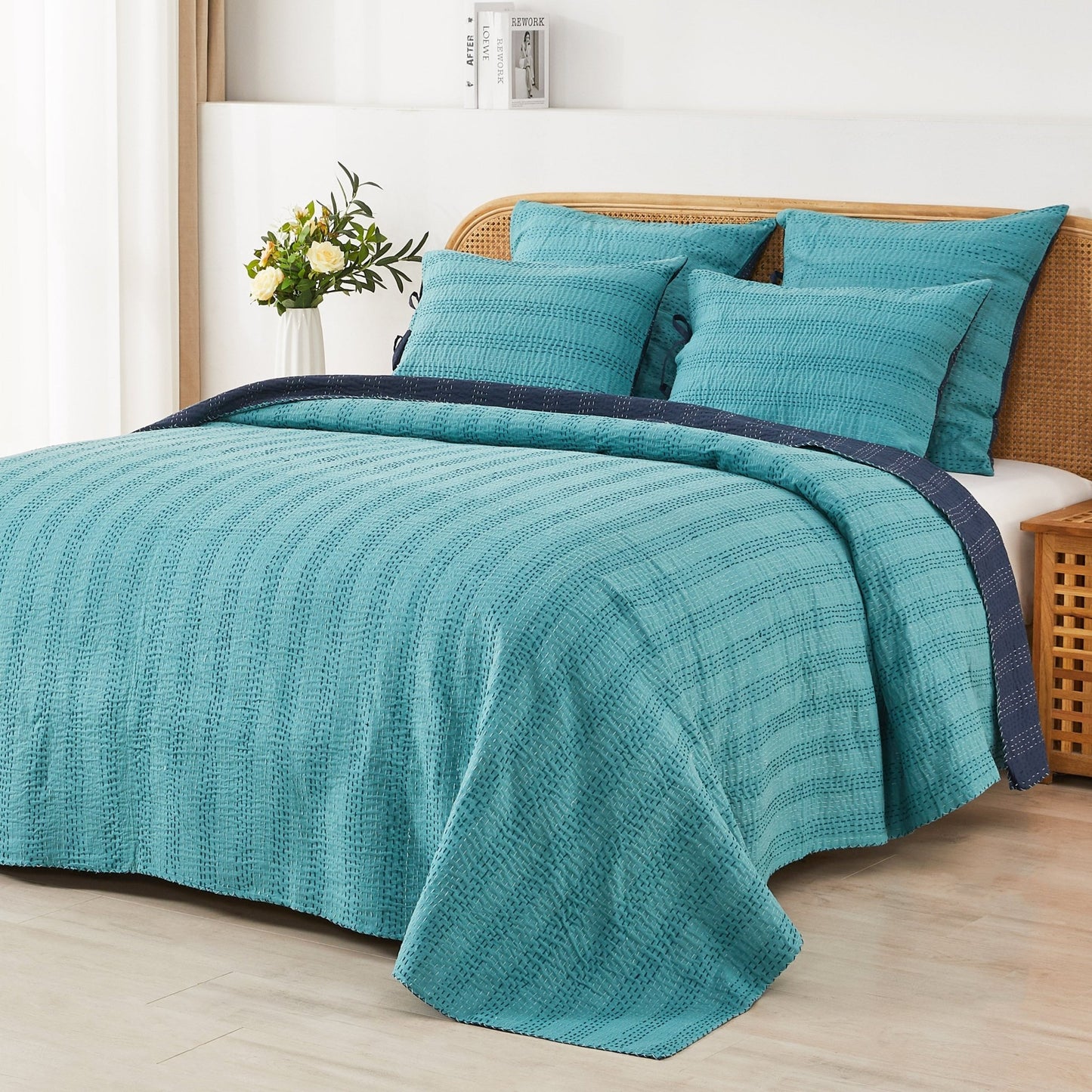 Hand Stitched Reversible Kantha Coverlets - Quahog Bay Bedding