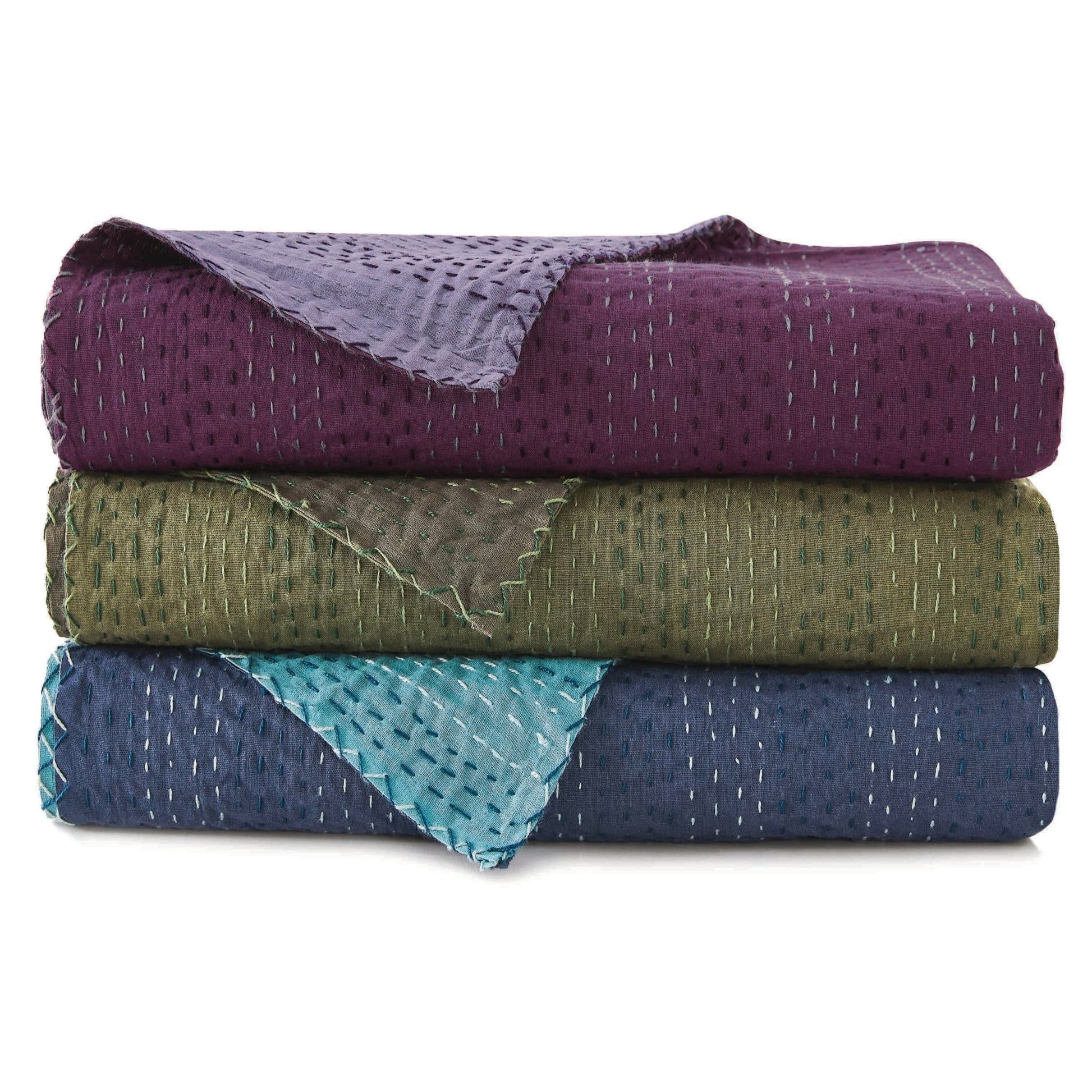 Hand Stitched Reversible Kantha Coverlets - Quahog Bay Bedding