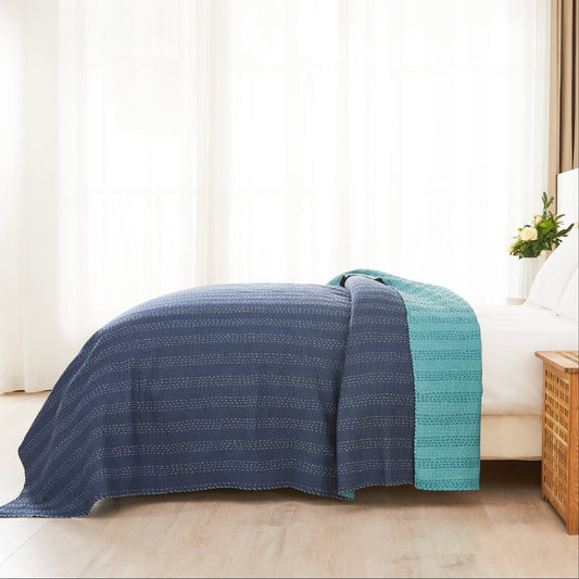 Hand Stitched Reversible Kantha Coverlets - Quahog Bay Bedding