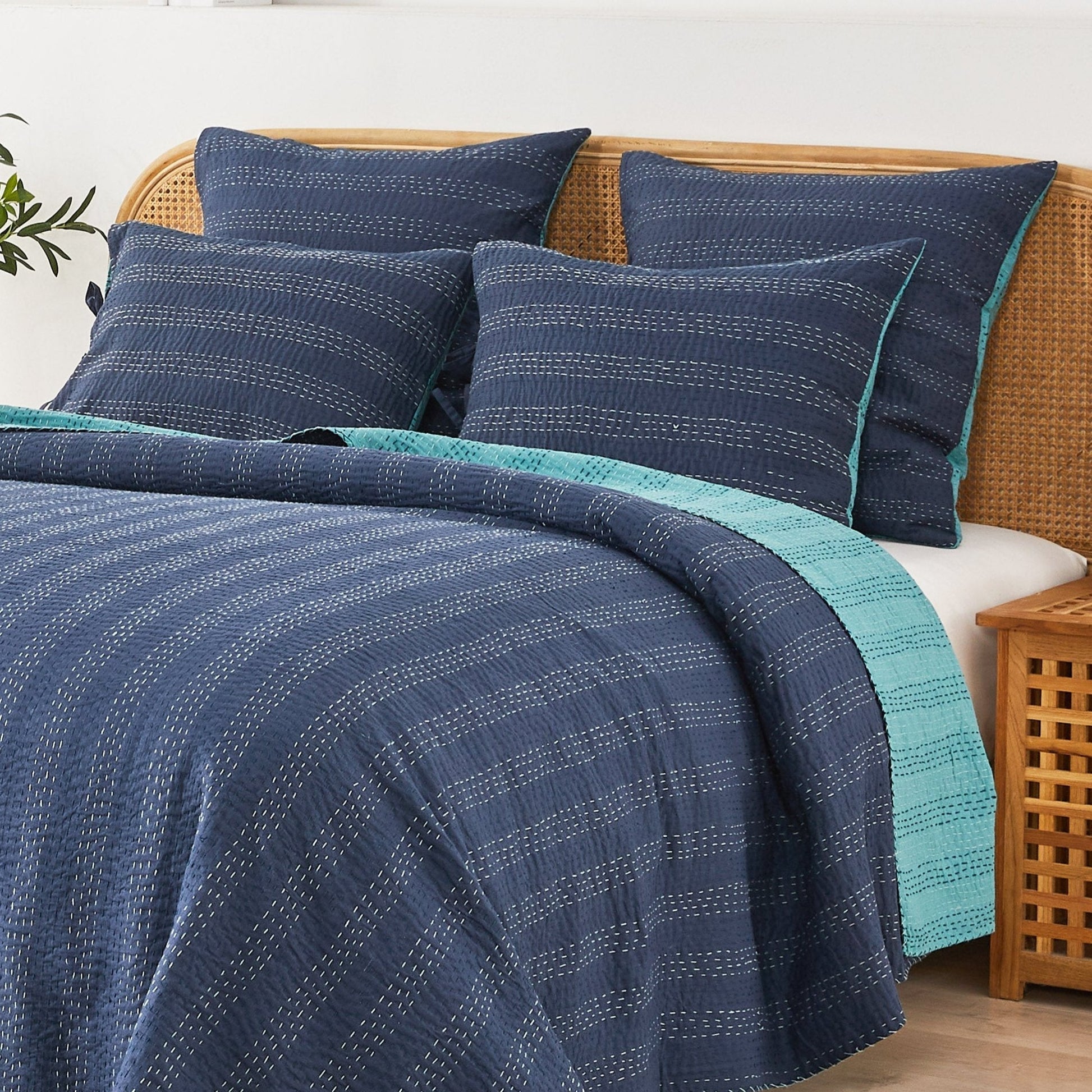 Hand Stitched Reversible Kantha Pillow Sham Pairs - Quahog Bay Bedding