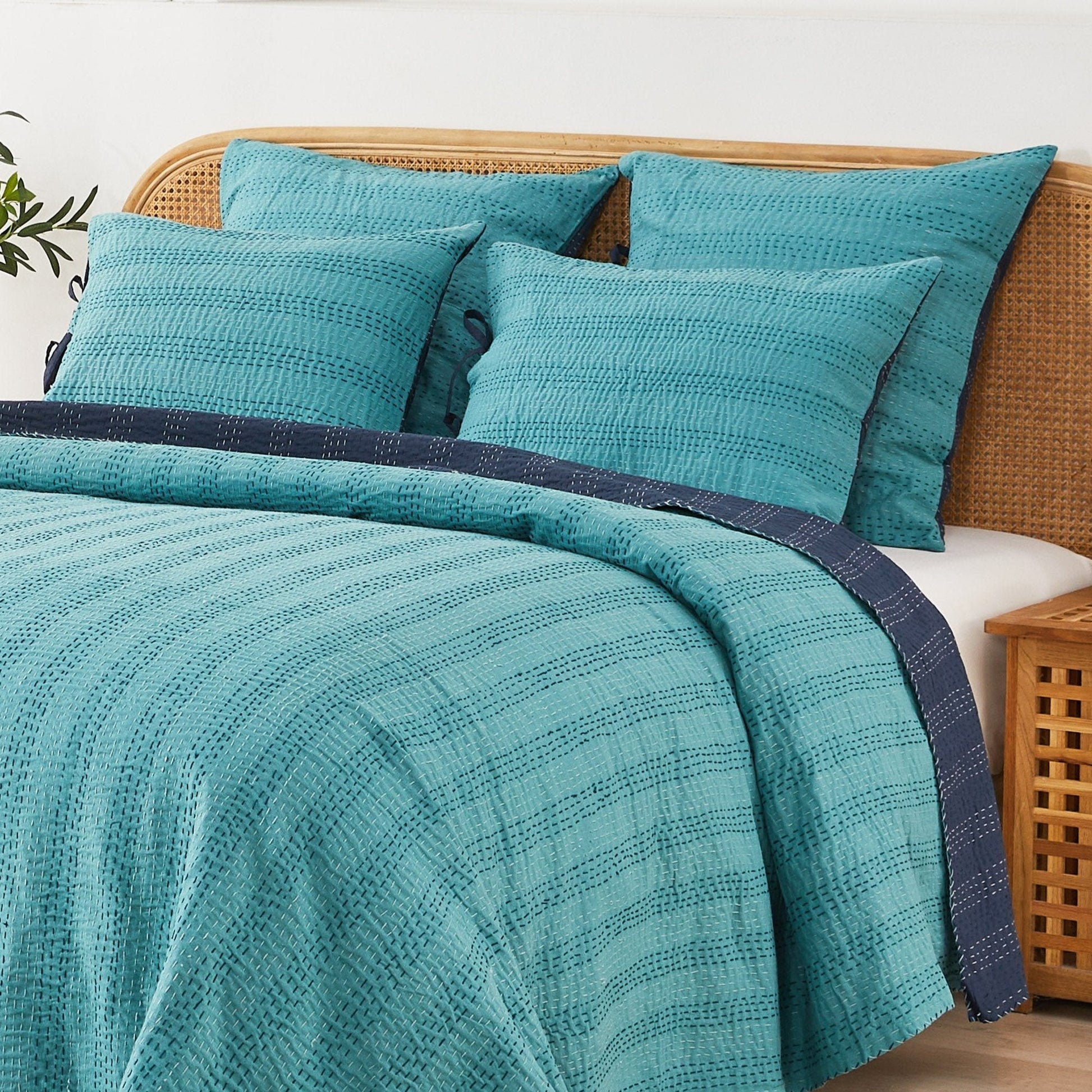 Hand Stitched Reversible Kantha Pillow Sham Pairs - Quahog Bay Bedding