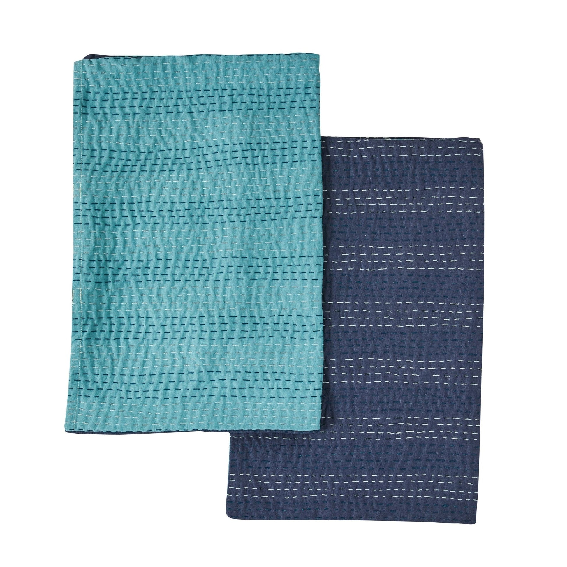 Hand Stitched Reversible Kantha Pillow Sham Pairs - Quahog Bay Bedding