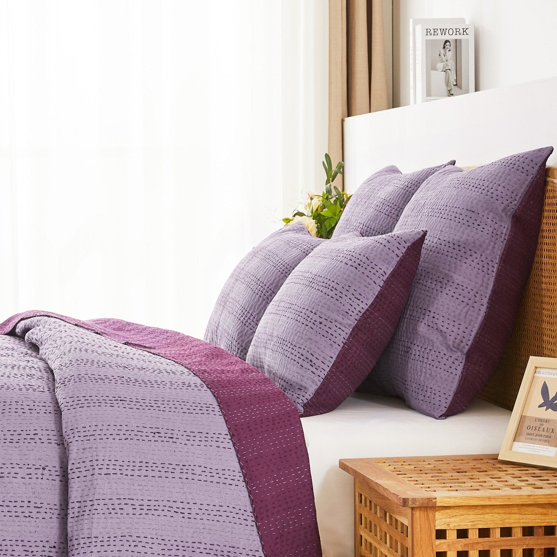 Hand Stitched Reversible Kantha Pillow Sham Pairs - Quahog Bay Bedding