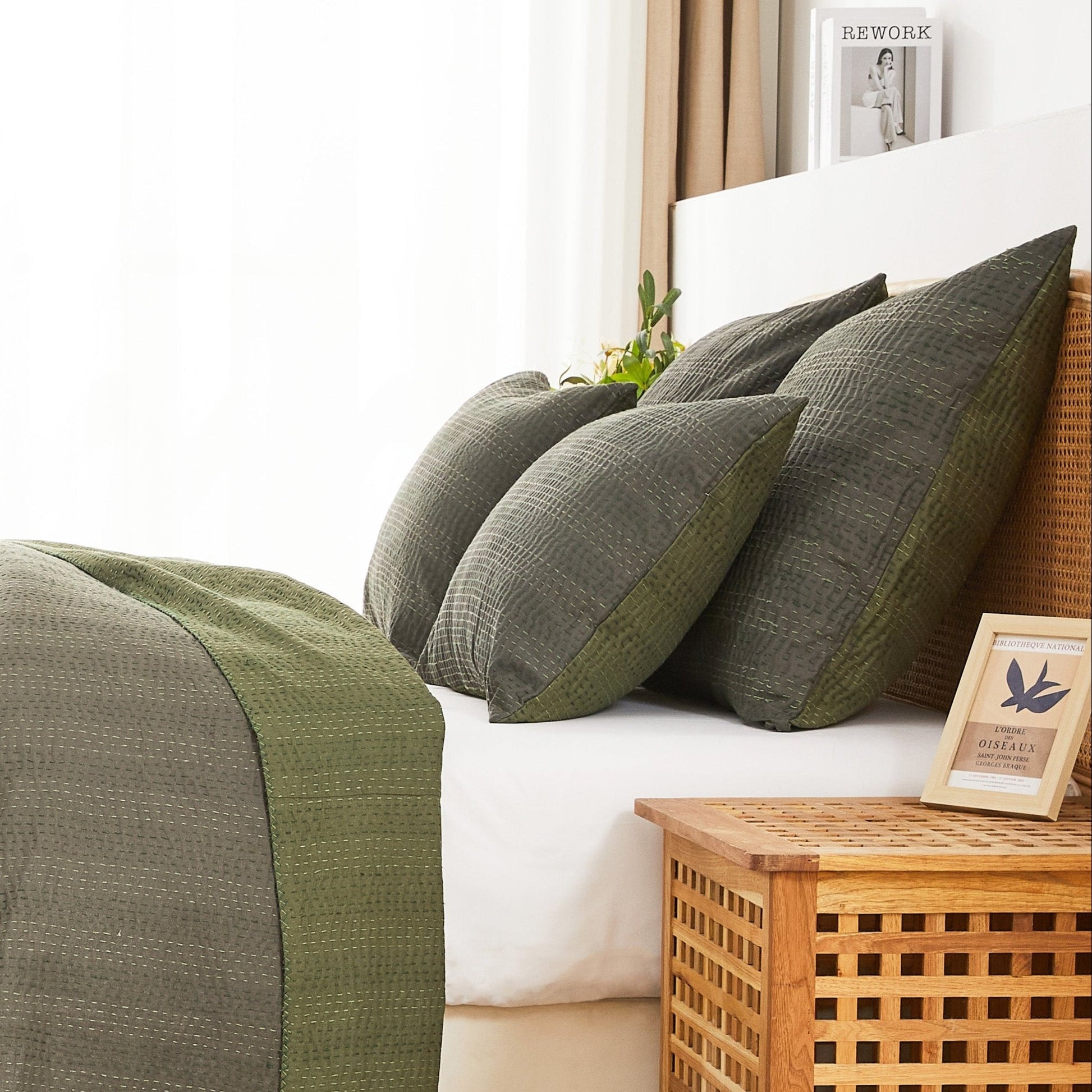 Hand Stitched Reversible Kantha Pillow Sham Pairs - Quahog Bay Bedding