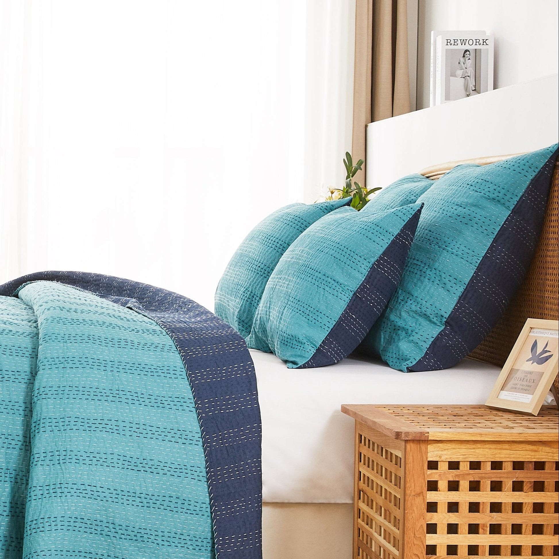 Hand Stitched Reversible Kantha Pillow Sham Pairs - Quahog Bay Bedding