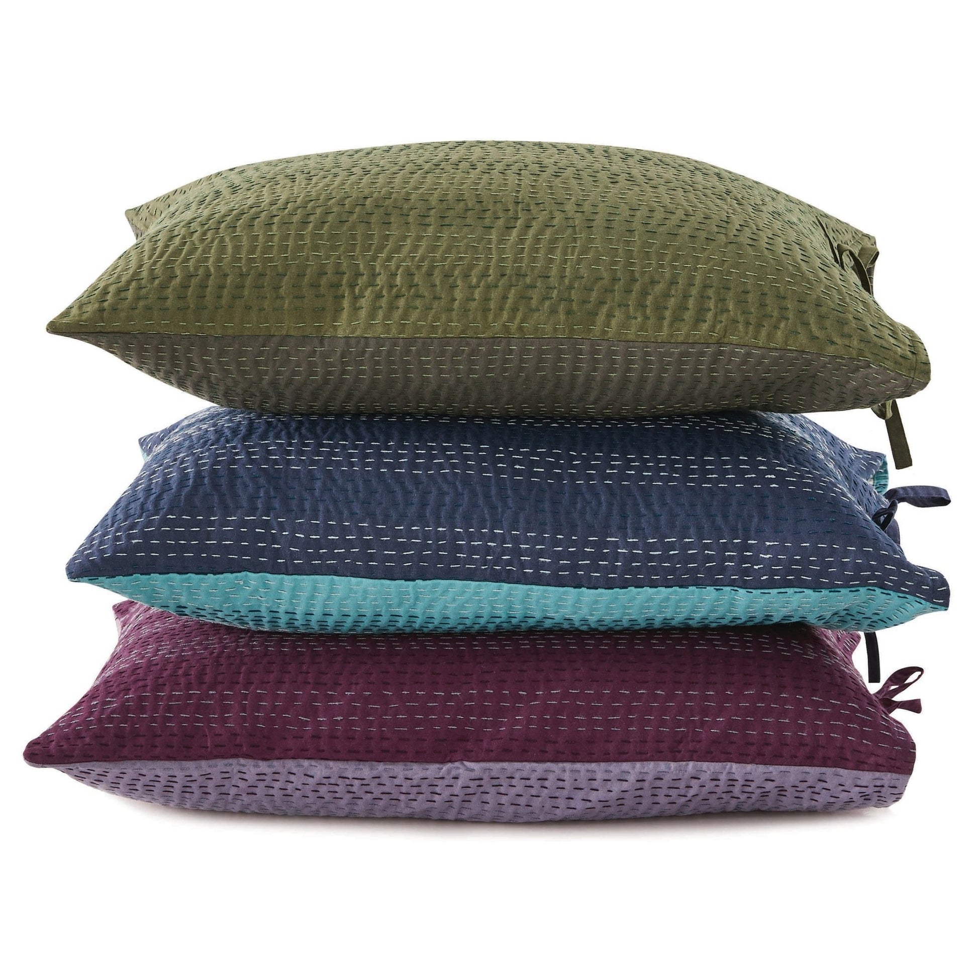 Hand Stitched Reversible Kantha Pillow Sham Pairs - Quahog Bay Bedding