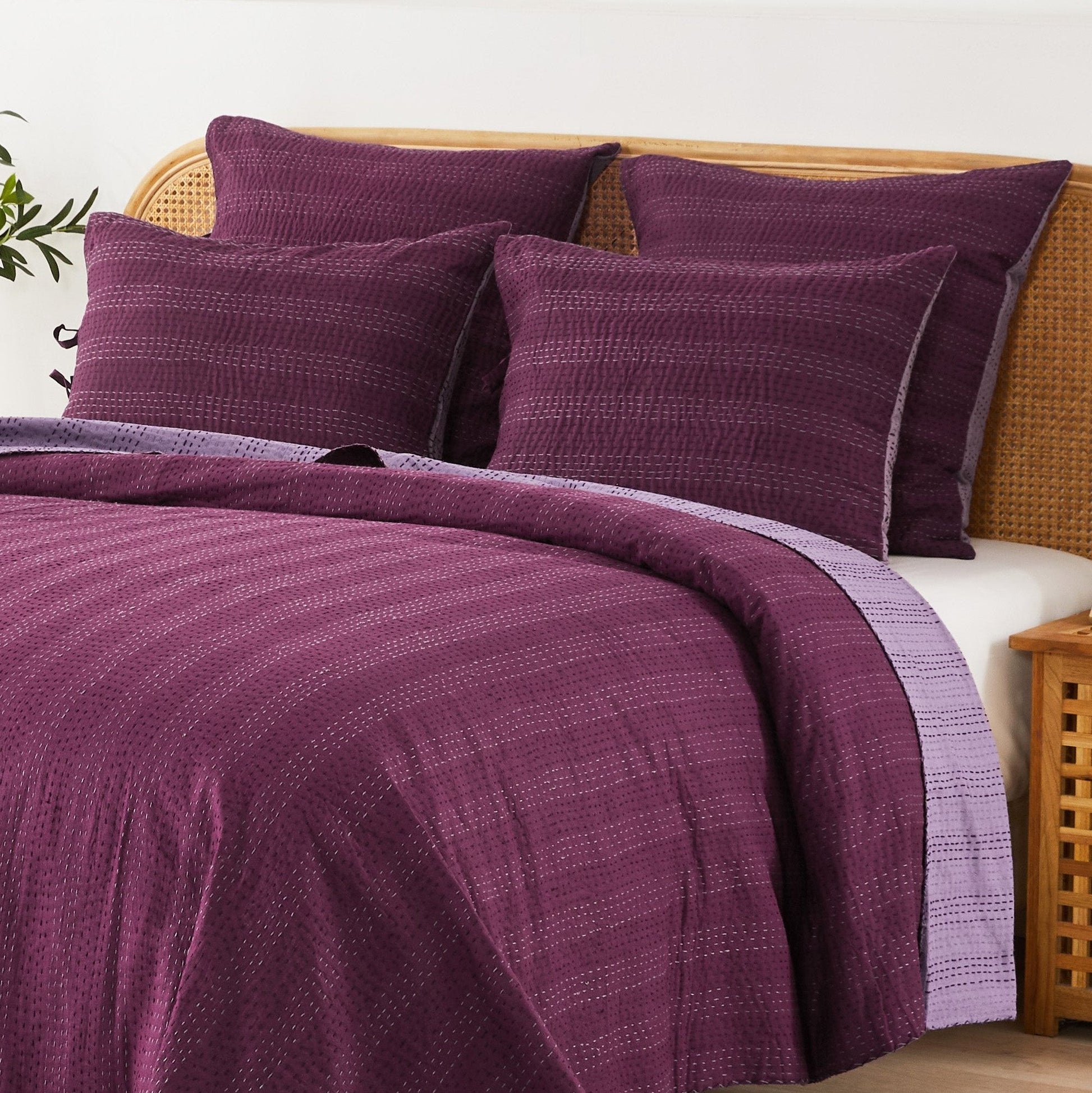 Hand Stitched Reversible Kantha Pillow Sham Pairs - Quahog Bay Bedding