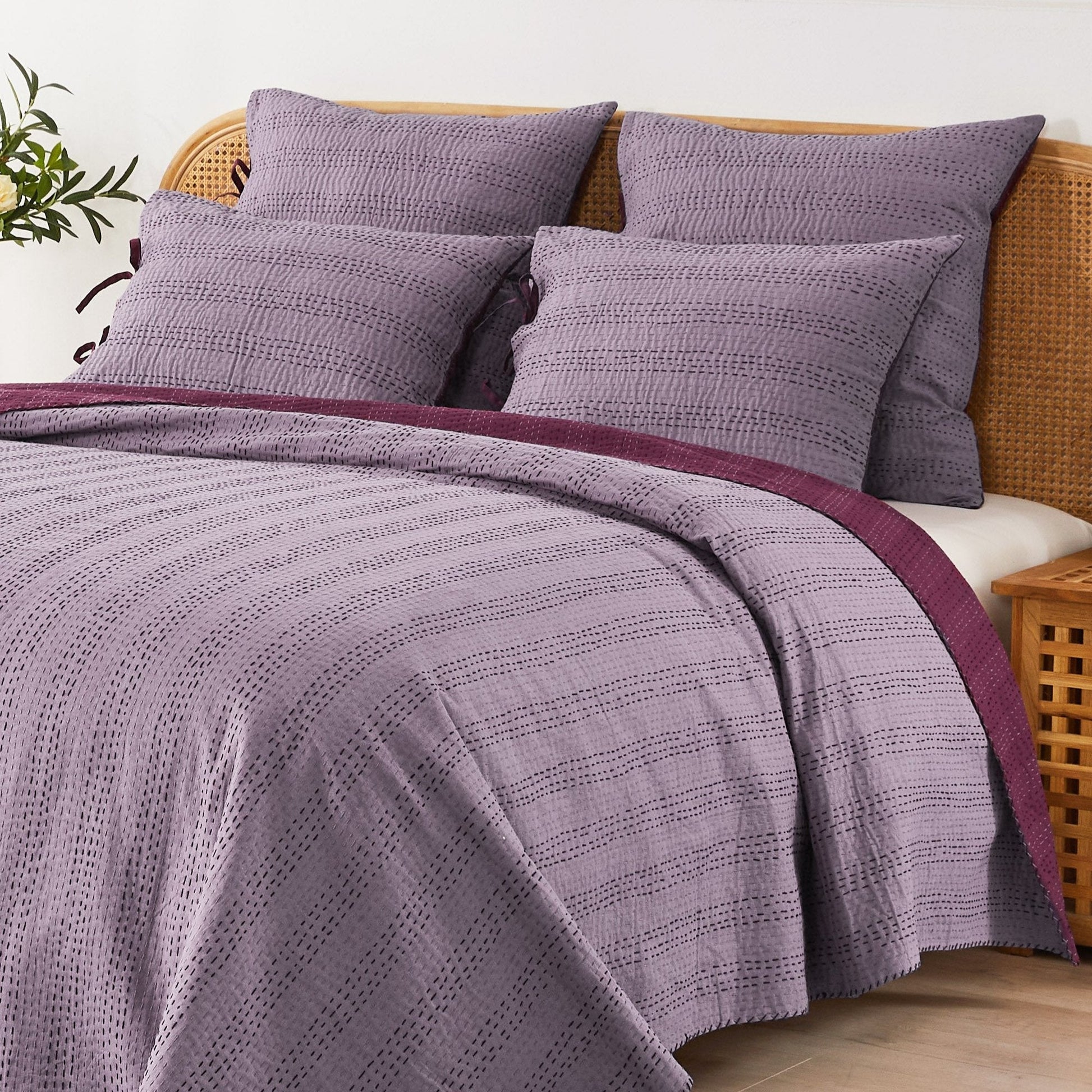 Hand Stitched Reversible Kantha Pillow Sham Pairs - Quahog Bay Bedding