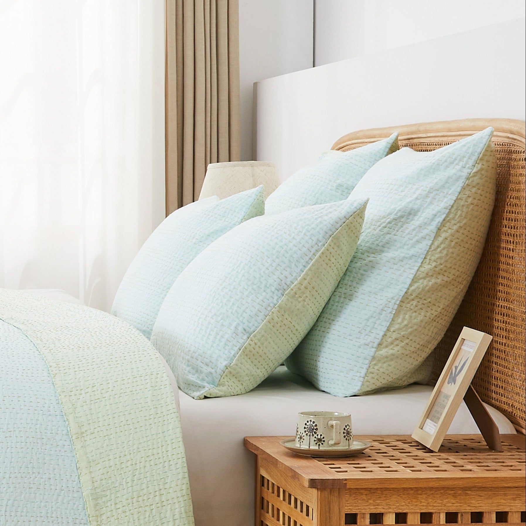 Hand Stitched Reversible Kantha Pillow Sham Pairs - Quahog Bay Bedding