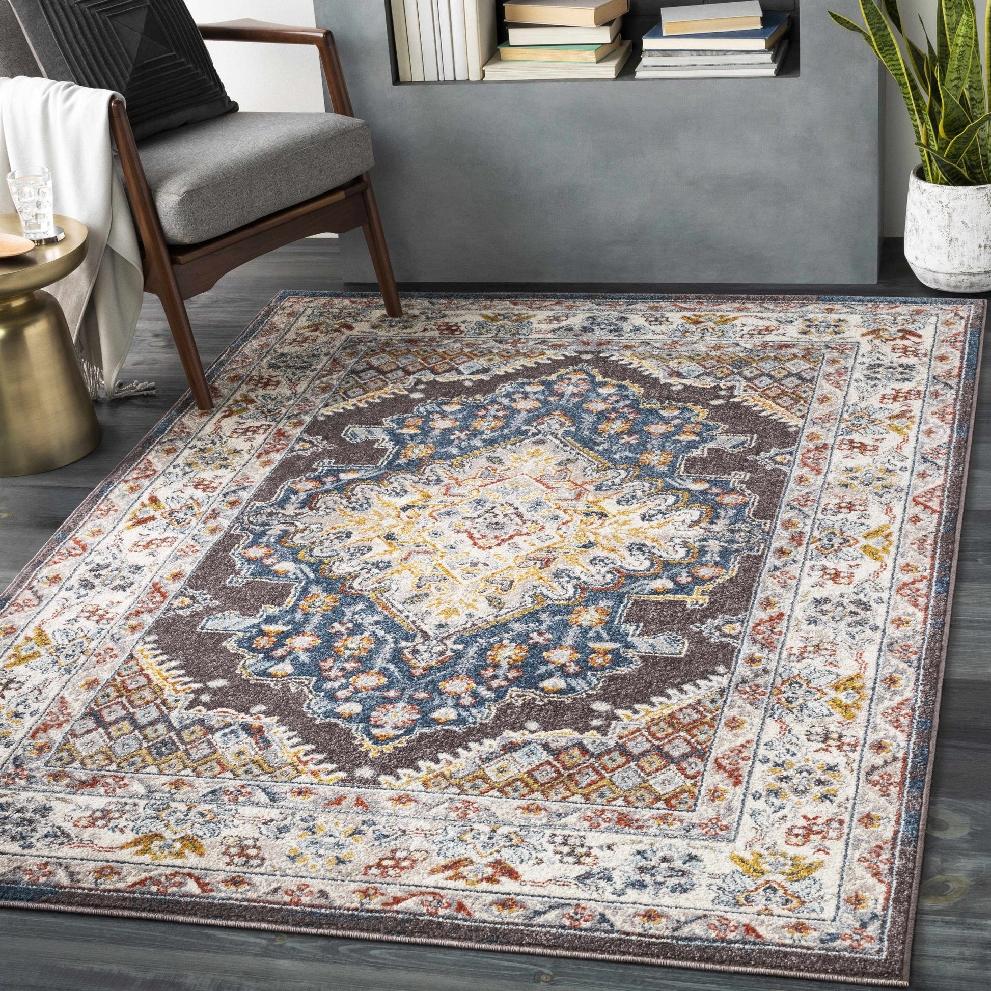 Haymond Brown Medallion Area Rug - Quahog Bay Bedding