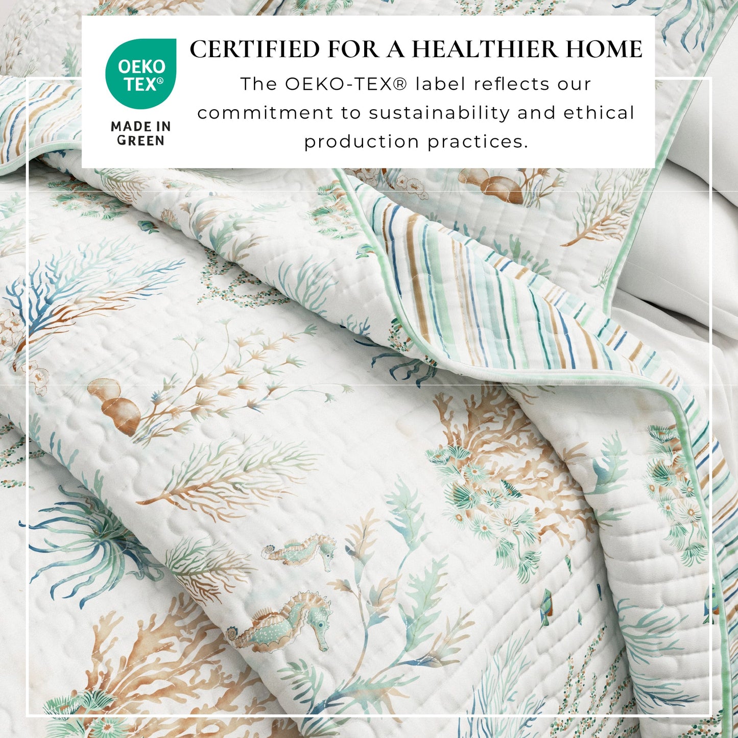 Coastal Pastel Coral Cotton Quilt Set - Coral Themed Bedding Sets