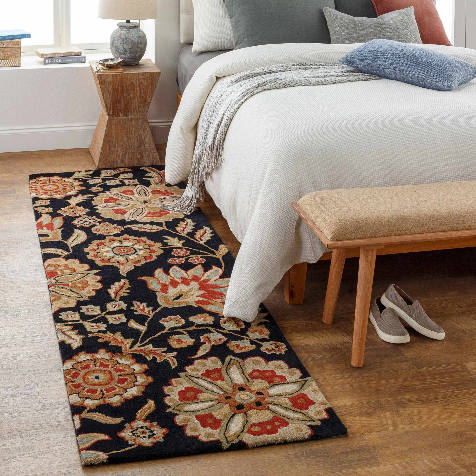 Heaters Black Floral Wool Carpet - Quahog Bay Bedding