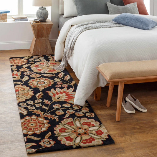 Heaters Black Floral Wool Carpet - Quahog Bay Bedding