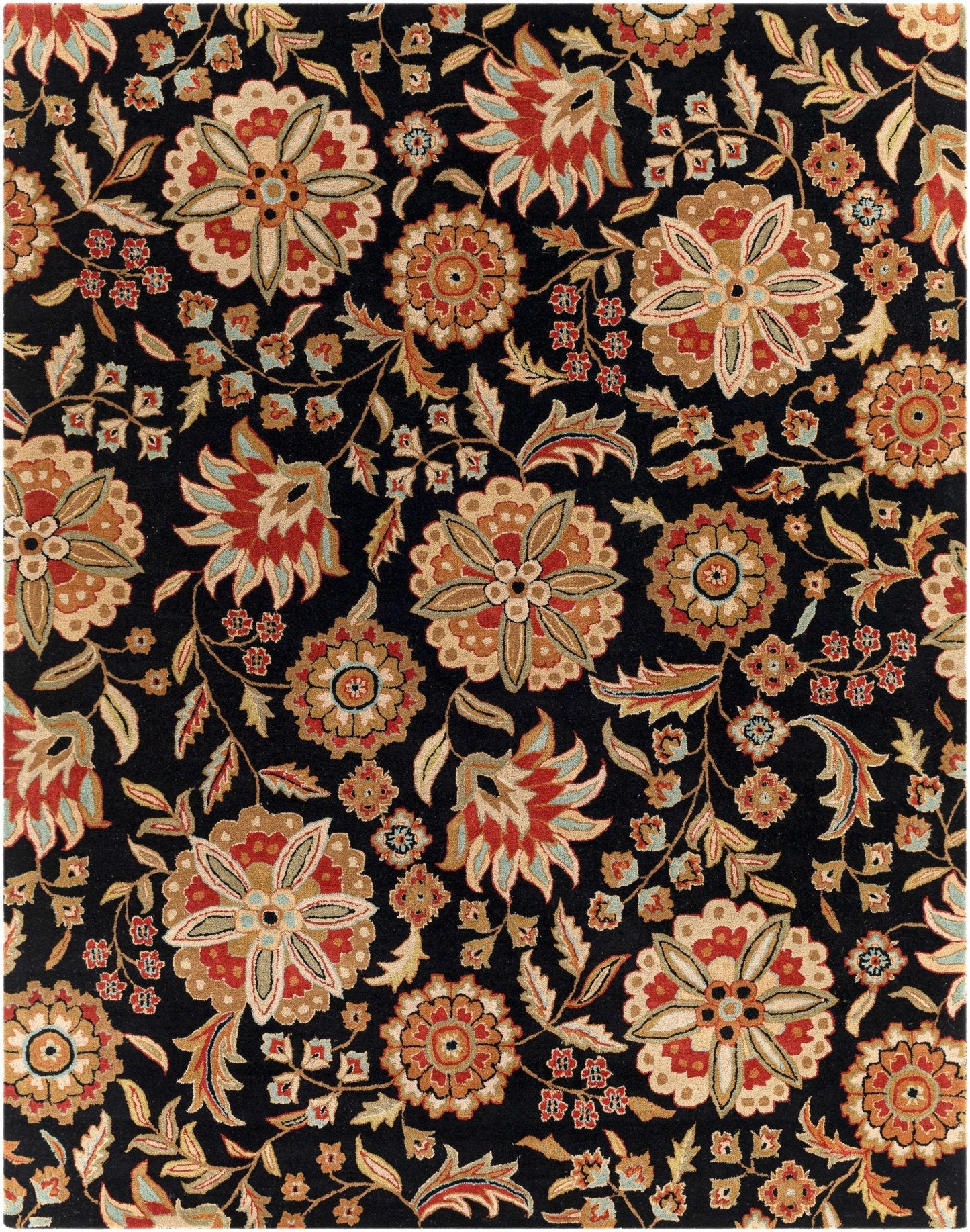 Heaters Black Floral Wool Carpet - Quahog Bay Bedding