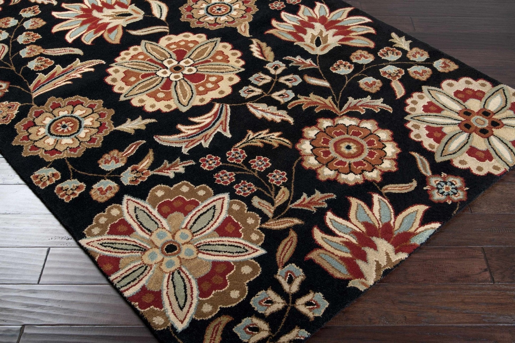 Heaters Black Floral Wool Carpet - Quahog Bay Bedding