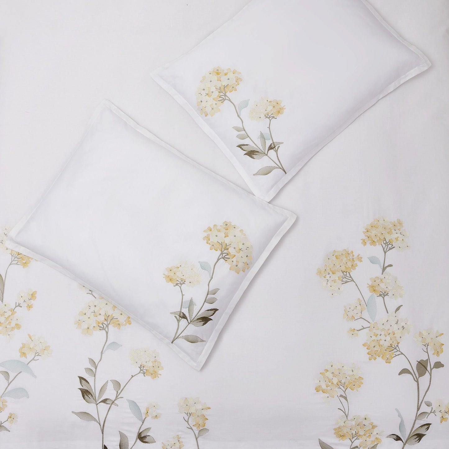Hydrangea Floral 100% Cotton Embroidered Duvet Cover Set