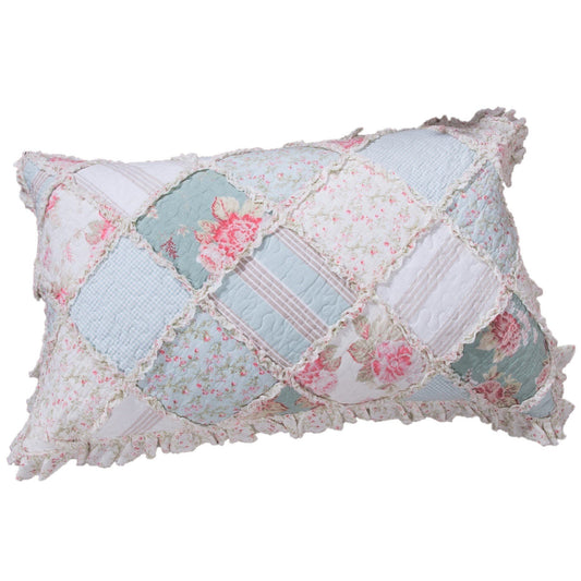 Hint of Mint Cottage Floral Cotton Patchwork Pillow Sham - Quahog Bay Bedding